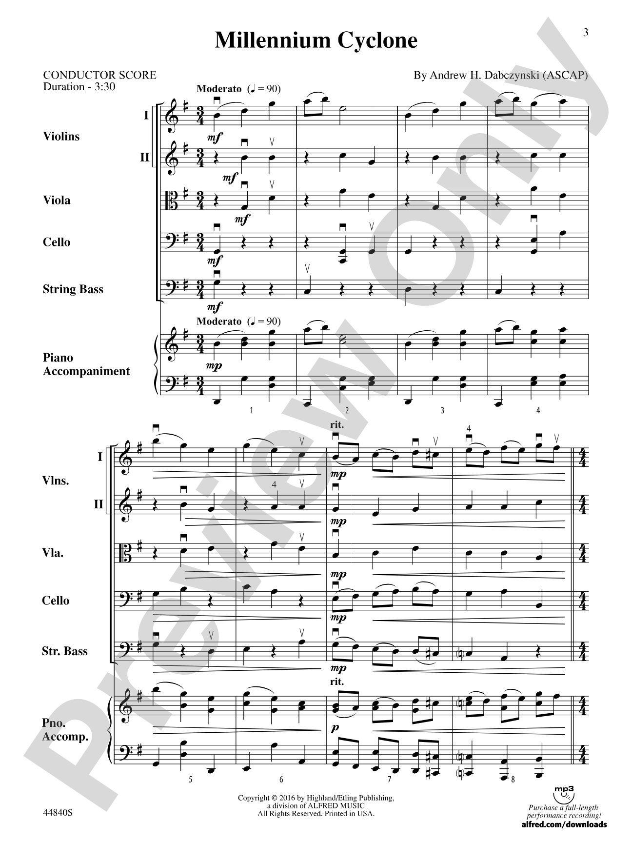 Millennium Cyclone: String Orchestra Conductor Score & Parts