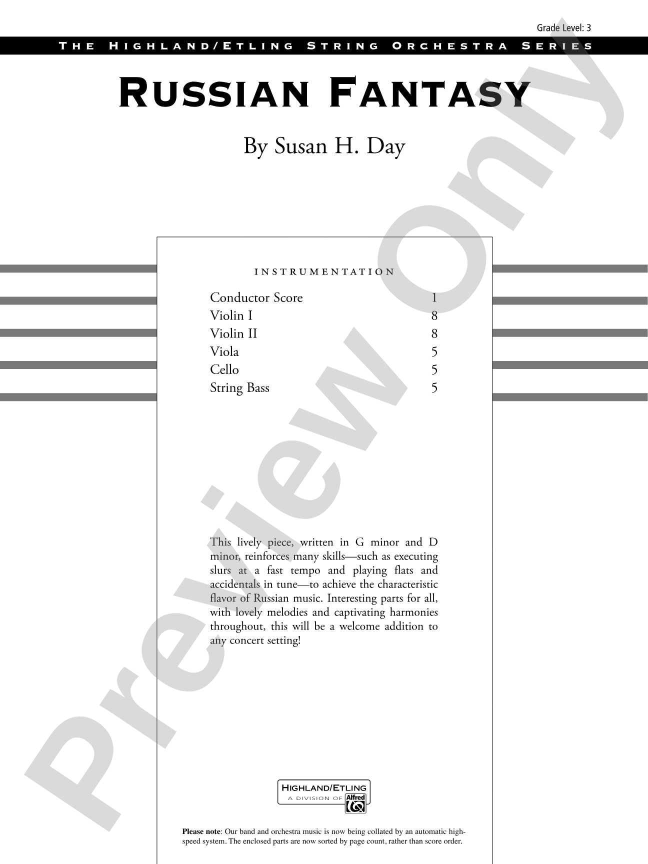 Russian Fantasy: String Orchestra Conductor Score & Parts