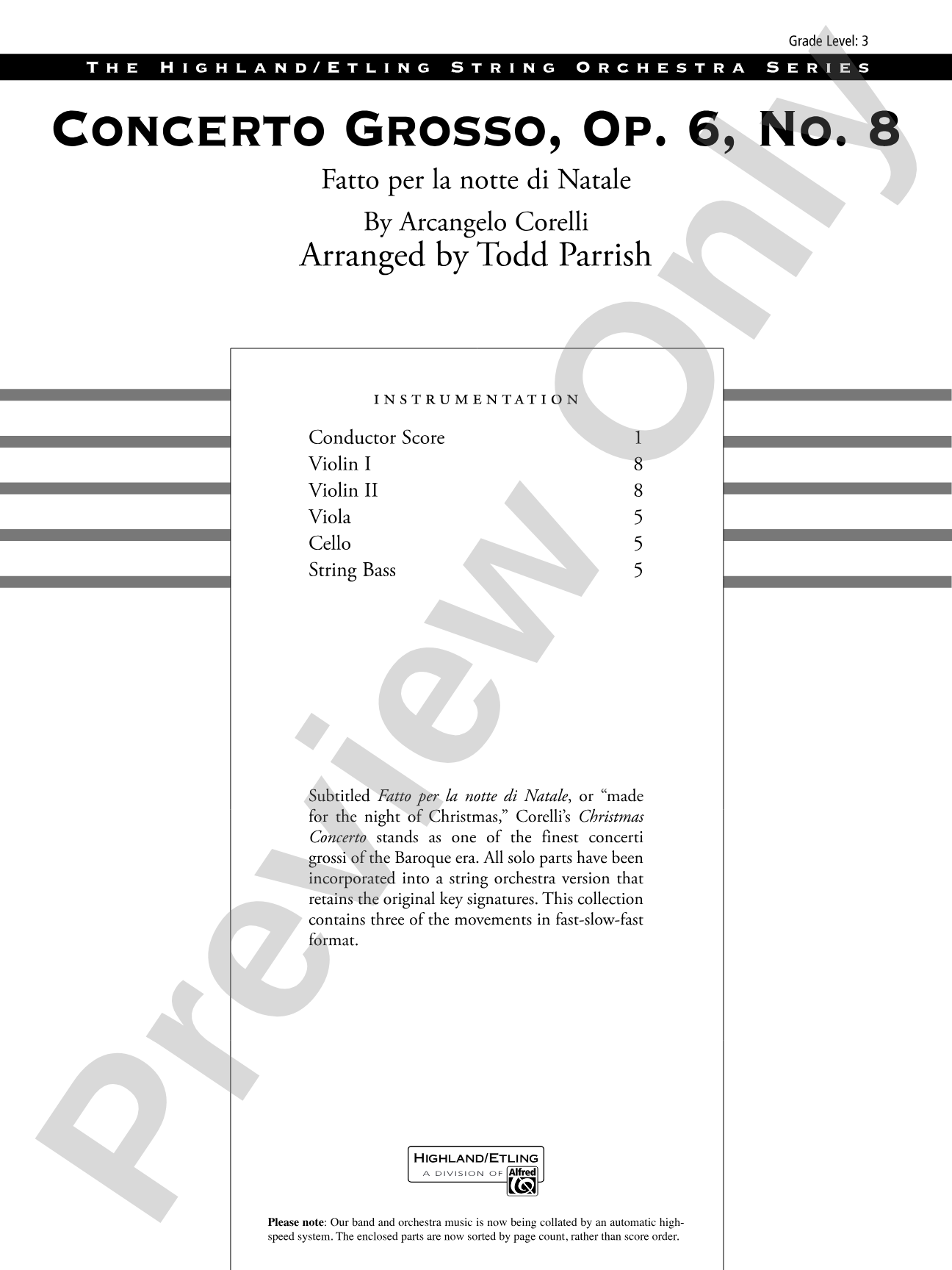 Concerto Grosso, Op. 6, No. 8: Score