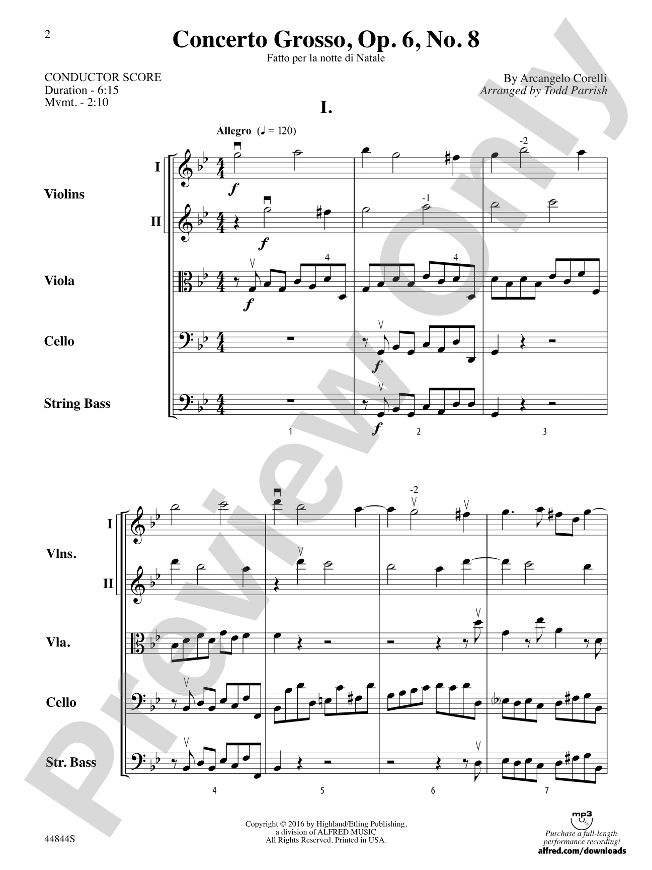 Concerto Grosso, Op. 6, No. 8: Score