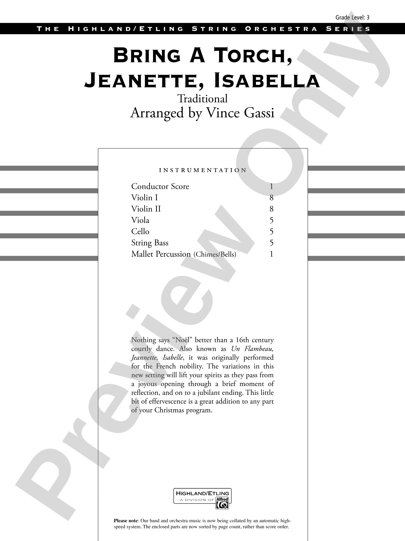Bring a Torch, Jeanette, Isabella: String Orchestra Conductor Score & Parts