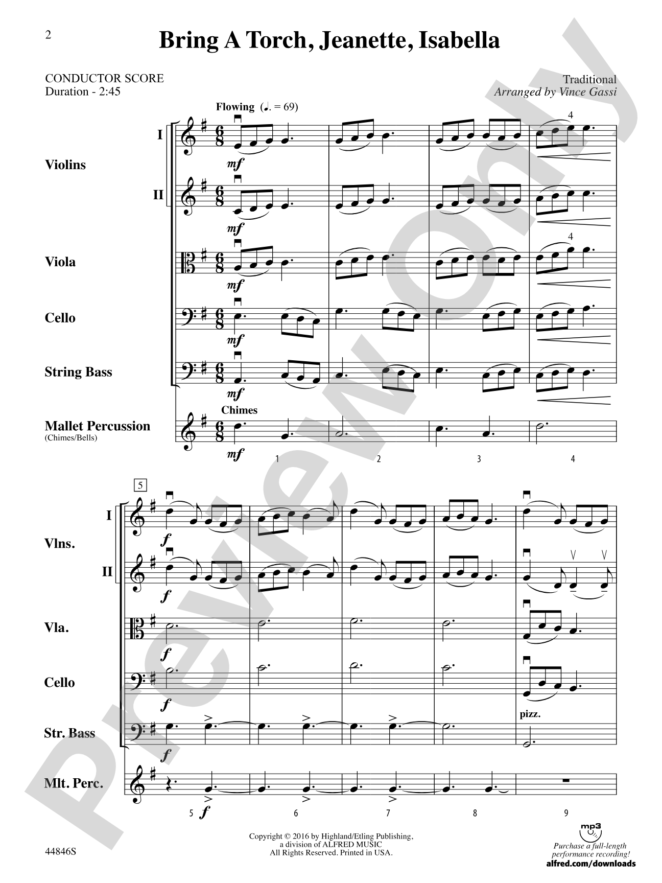 Bring a Torch, Jeanette, Isabella: String Orchestra Conductor Score & Parts