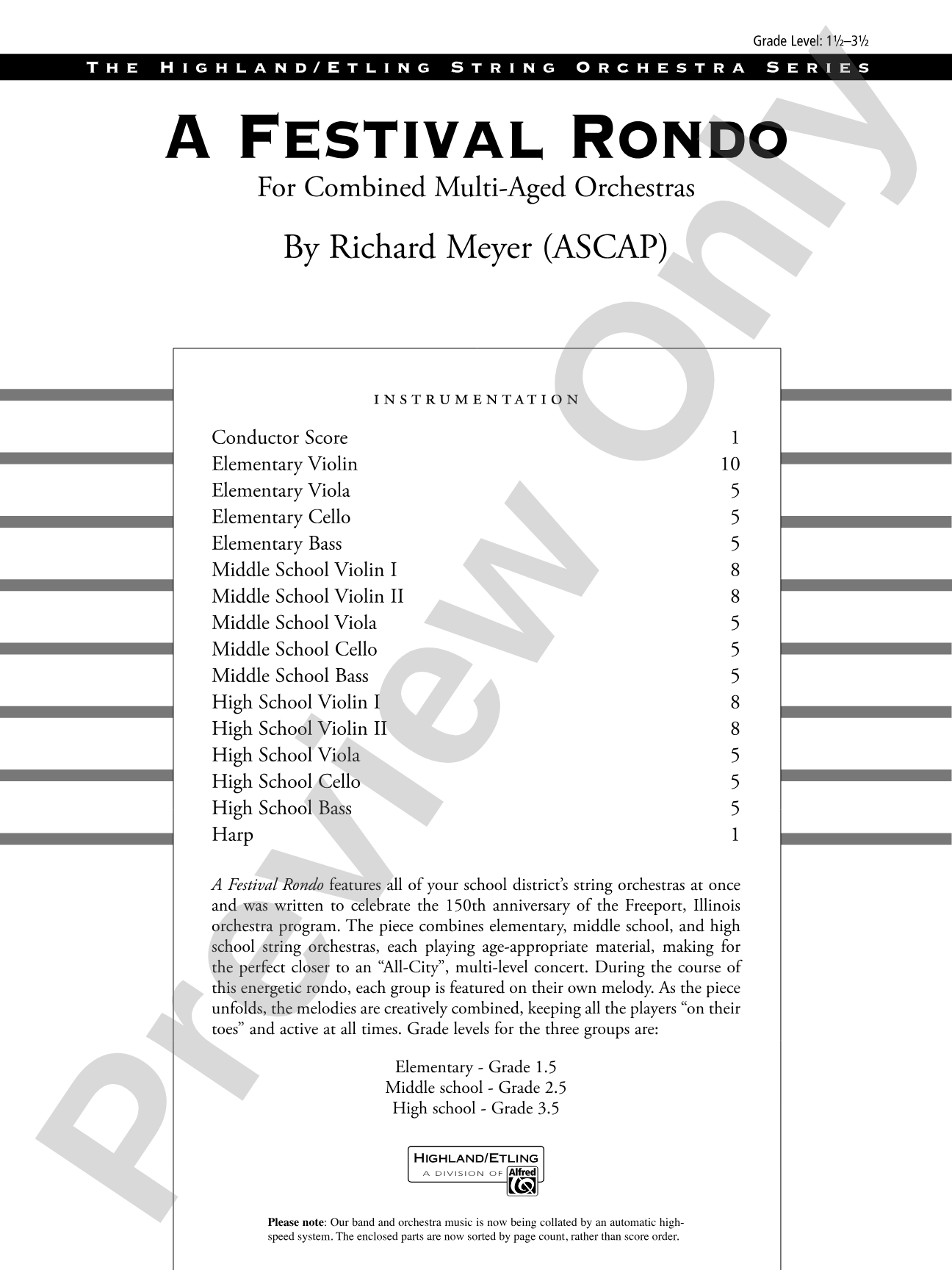 A Festival Rondo: String Orchestra Conductor Score & Parts