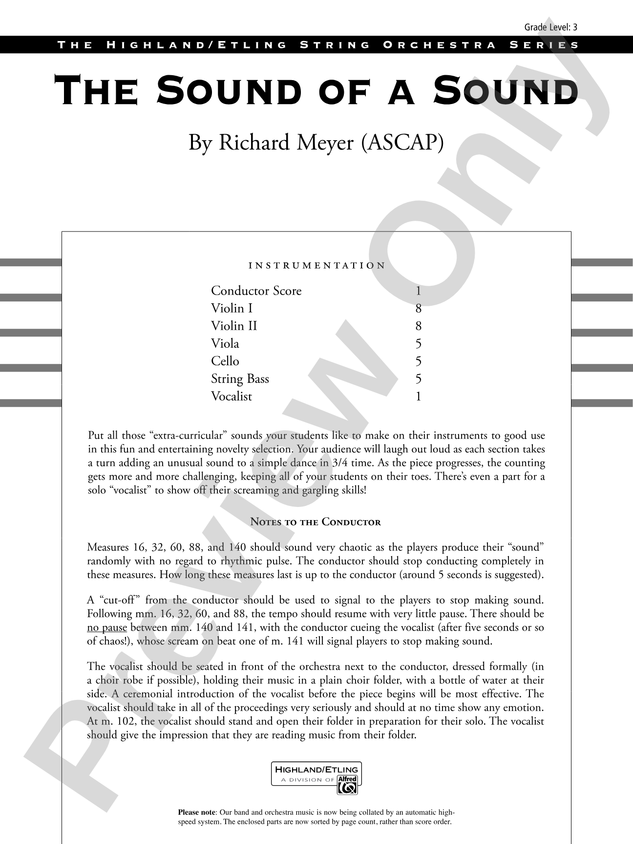 The Sound of a Sound: String Orchestra Conductor Score & Parts