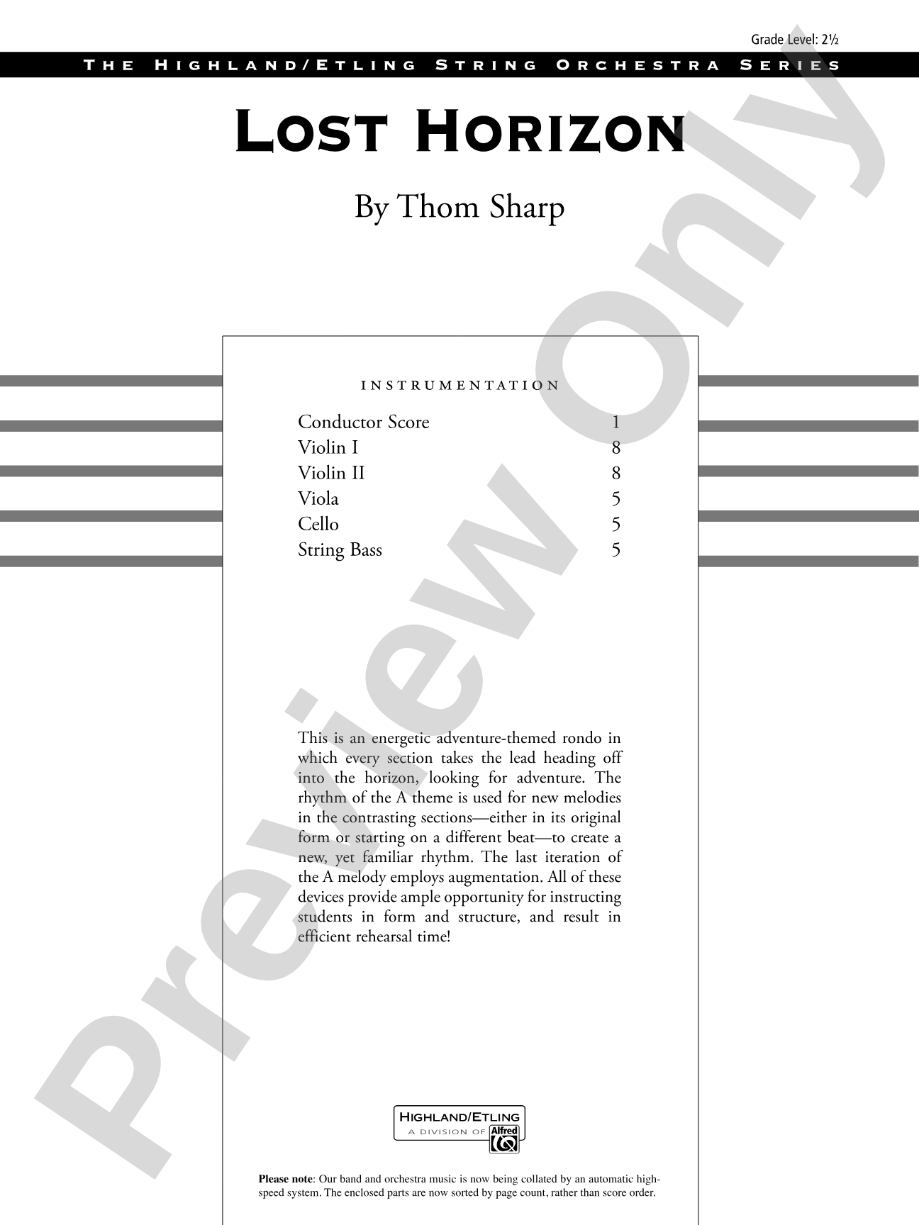 Lost Horizon: String Orchestra Conductor Score & Parts