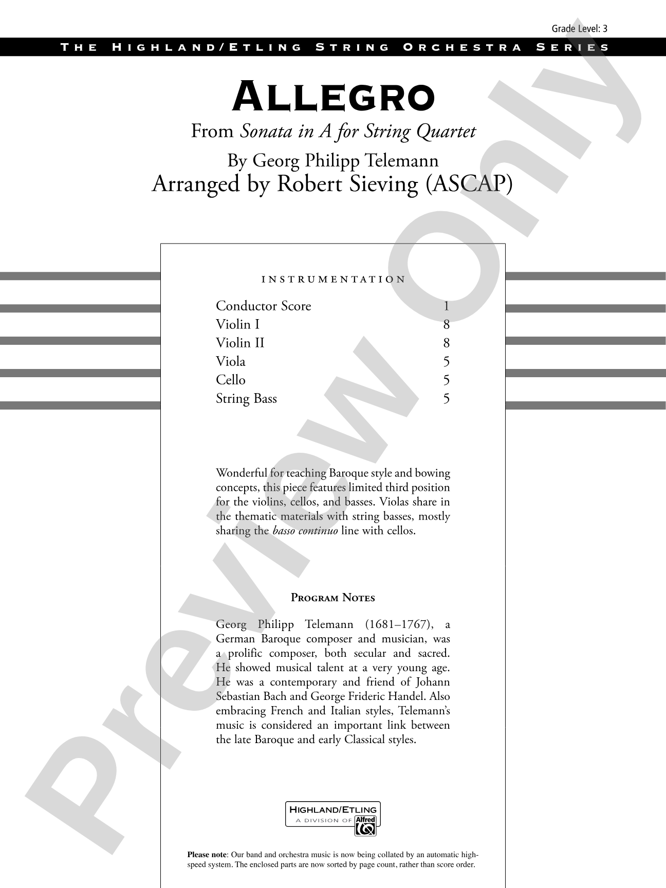 Allegro: String Orchestra Conductor Score & Parts