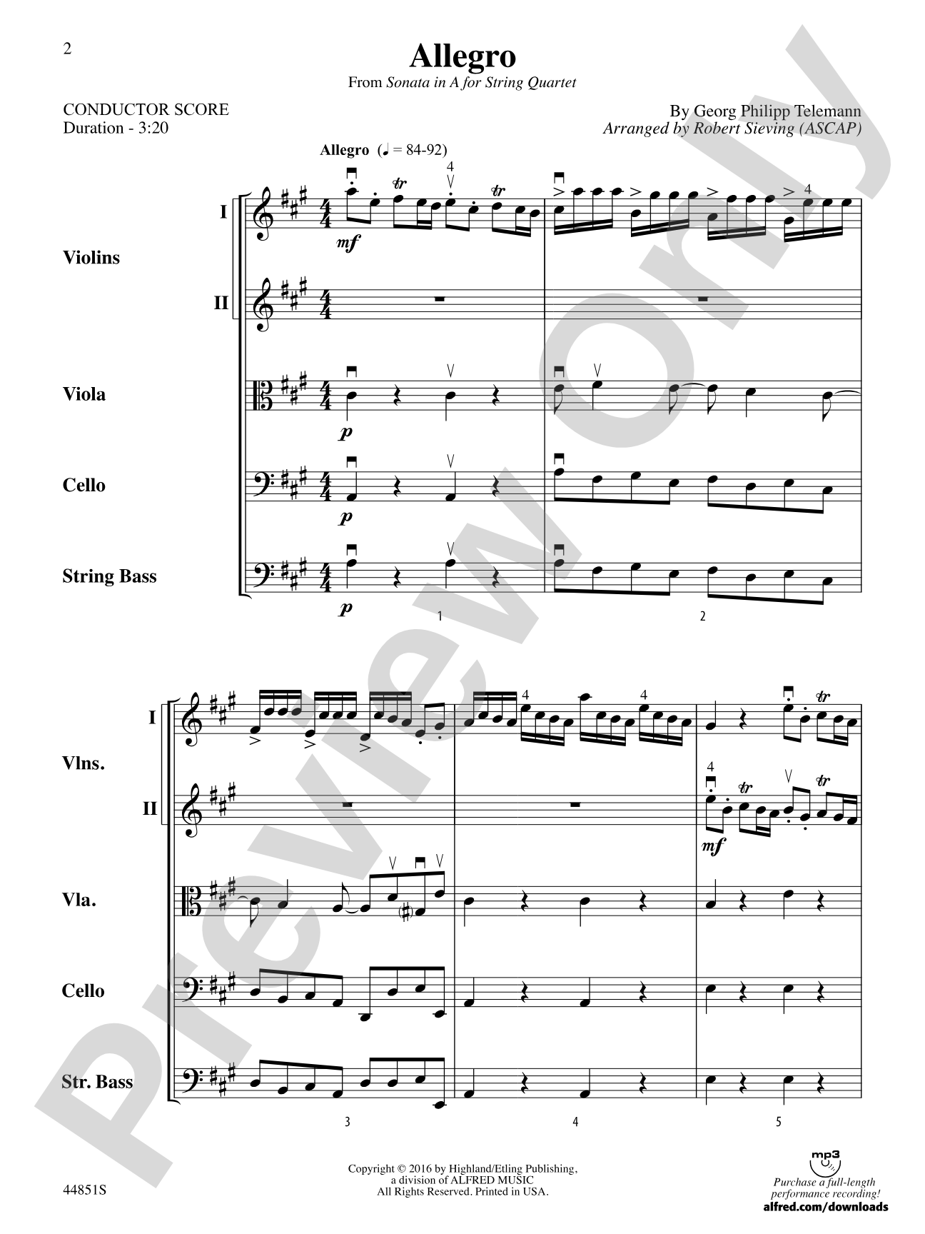 Allegro: String Orchestra Conductor Score & Parts