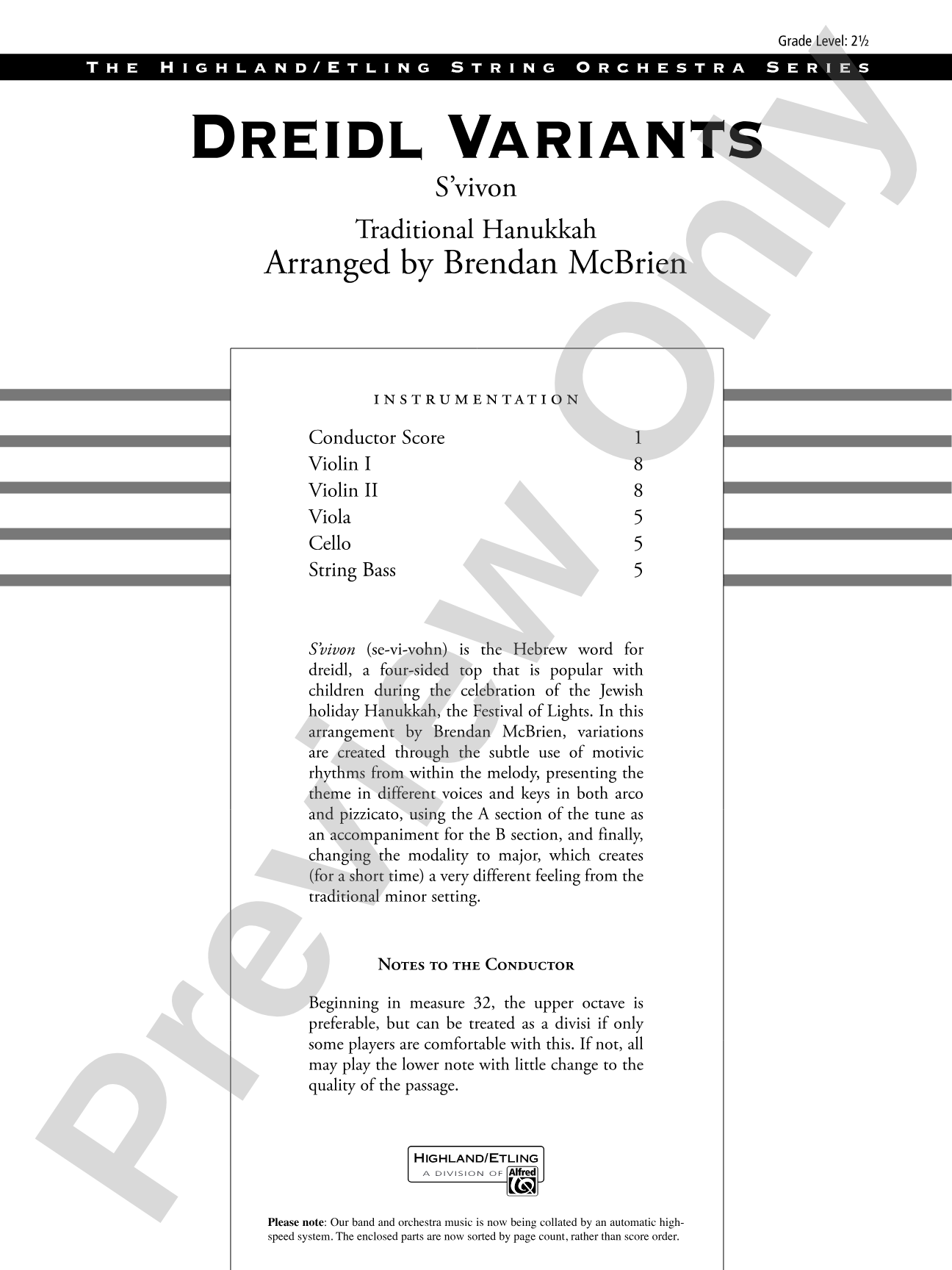 Dreidl Variants: String Orchestra Conductor Score & Parts
