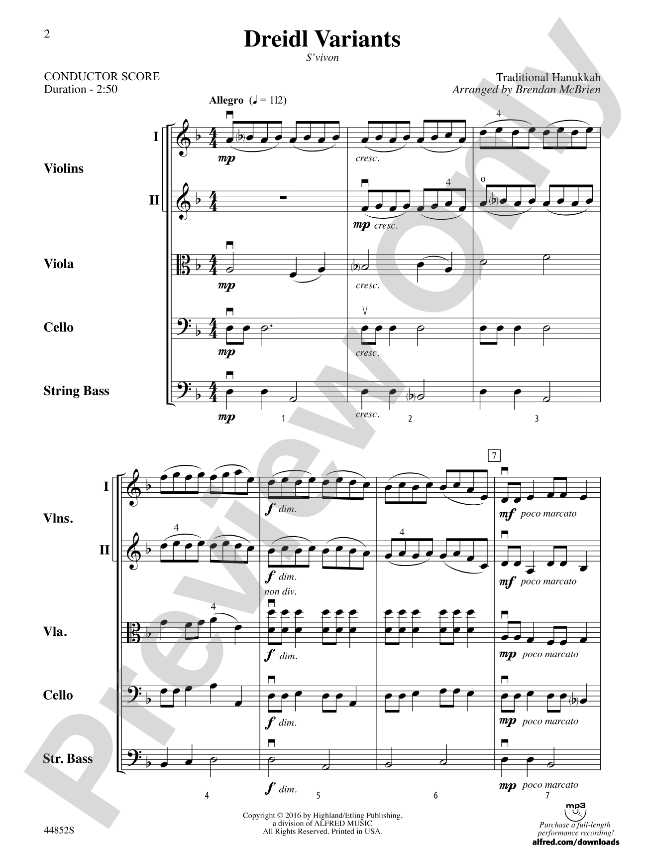 Dreidl Variants: String Orchestra Conductor Score & Parts