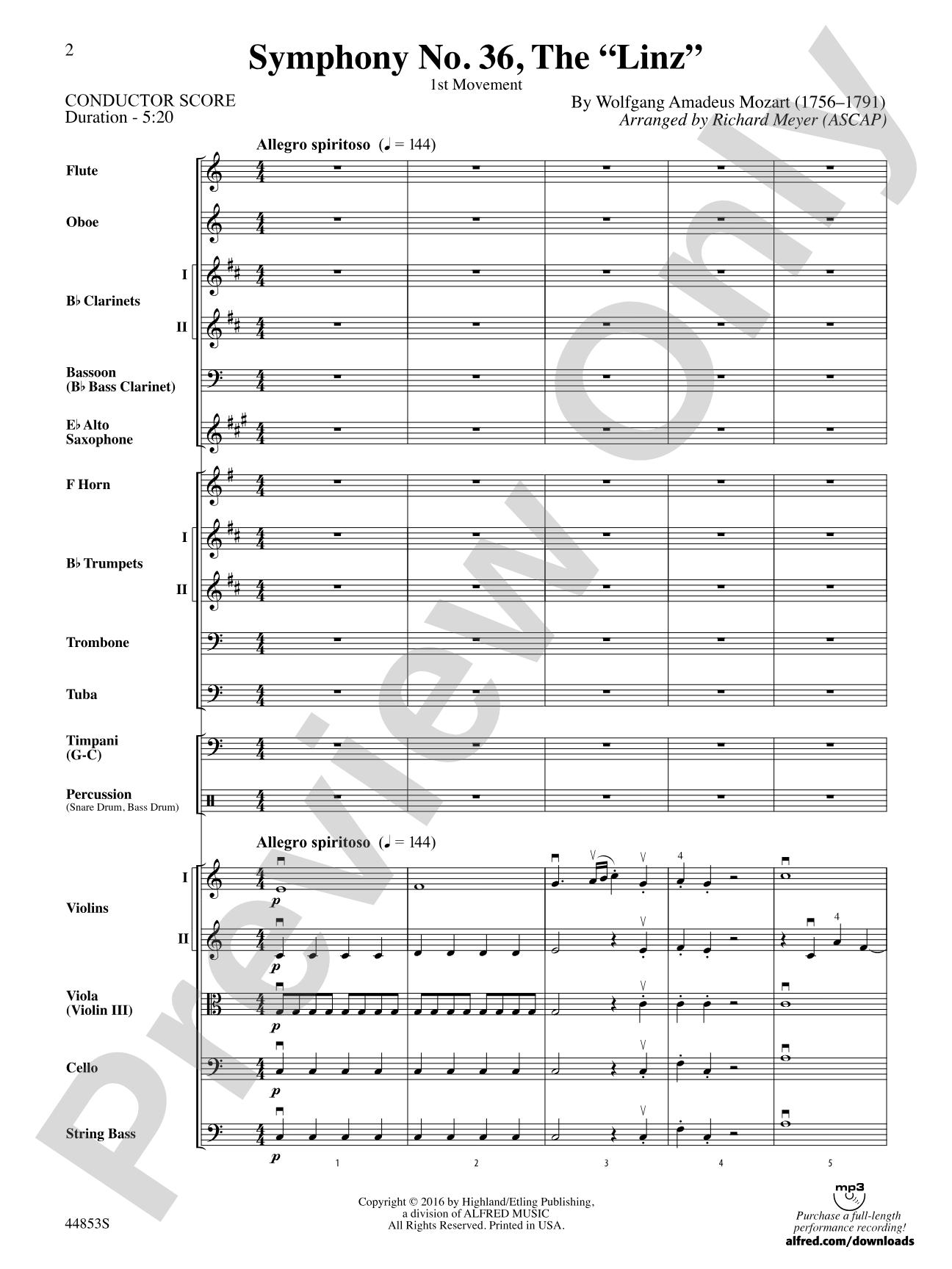 Symphony No. 36, The "Linz": Full Orchestra Conductor Score & Parts