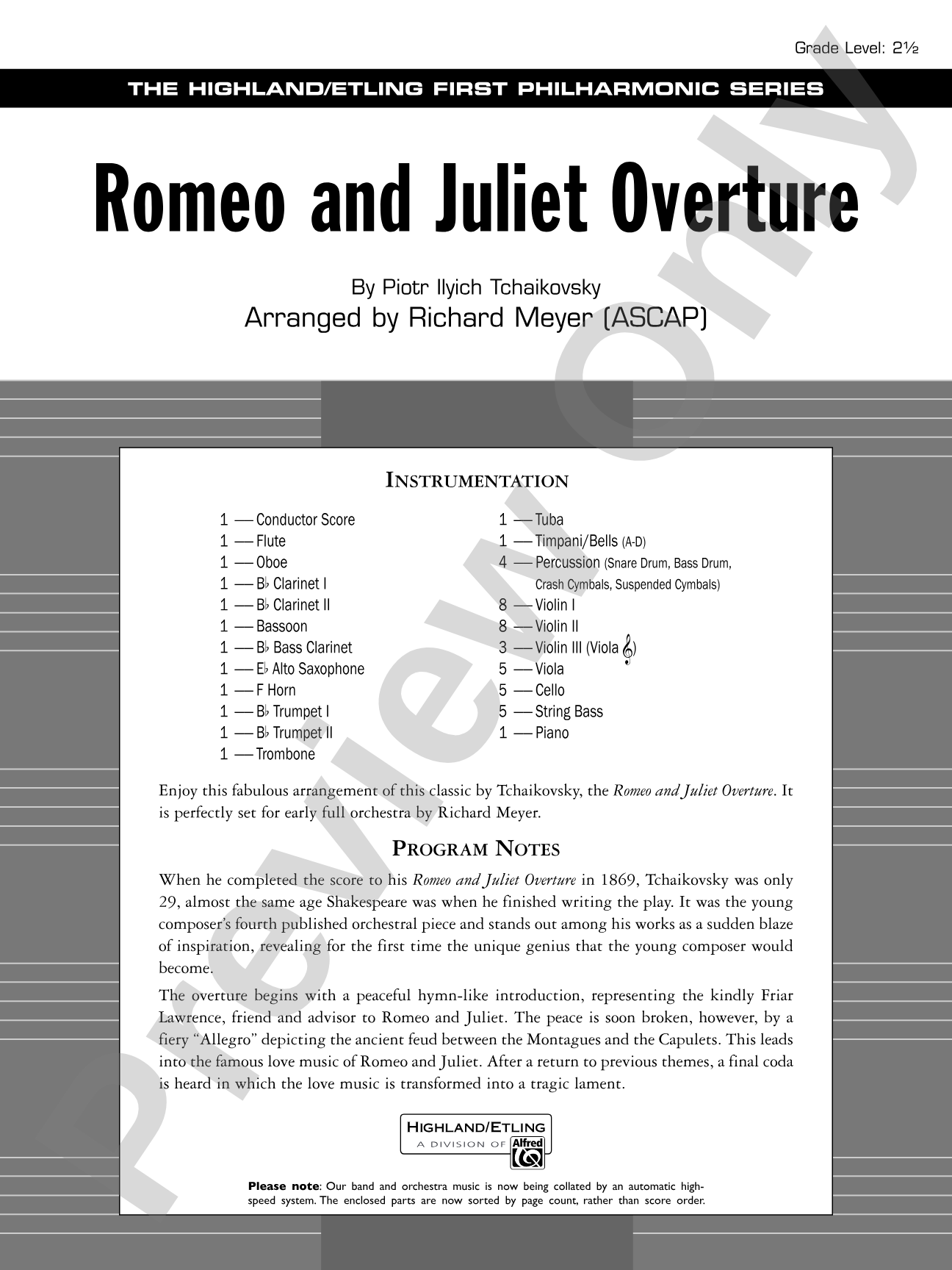 Romeo and Juliet Overture: Full Orchestra Conductor Score & Parts