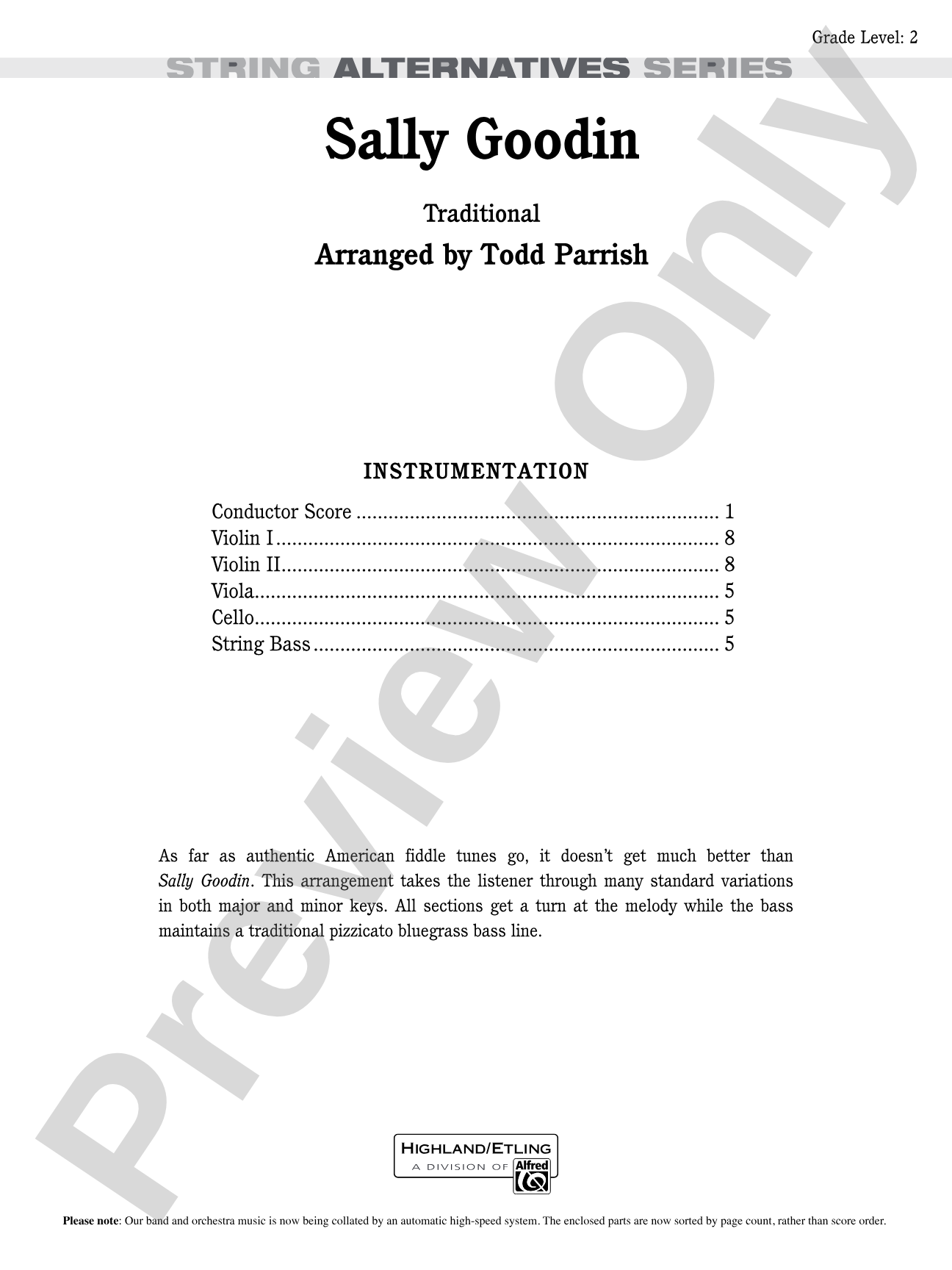Sally Goodin: String Orchestra Conductor Score & Parts