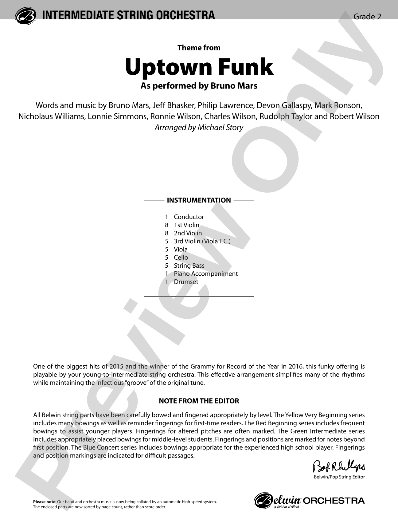 Uptown Funk, Theme from: String Orchestra Conductor Score & Parts