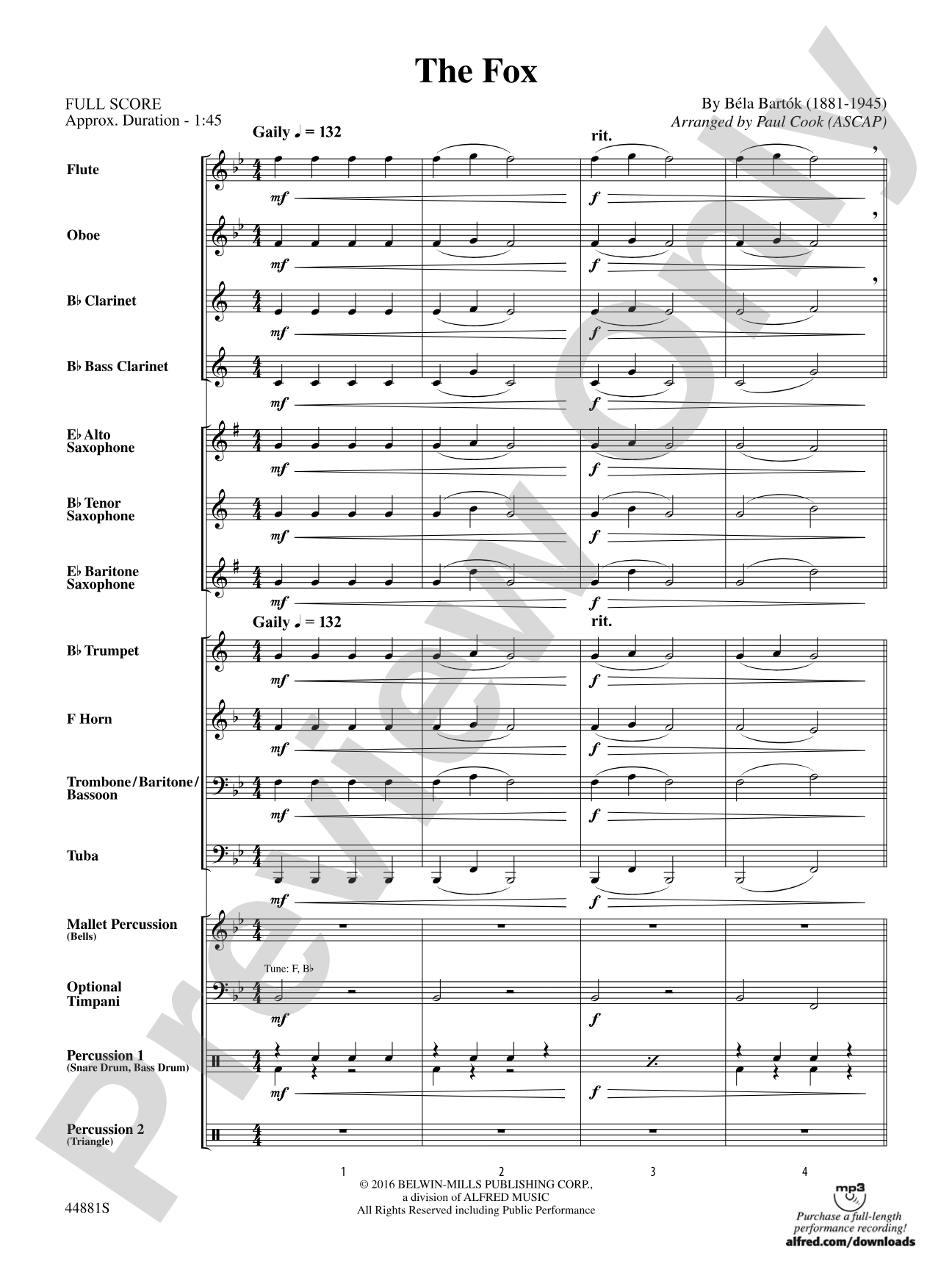 The Fox: Concert Band Conductor Score & Parts