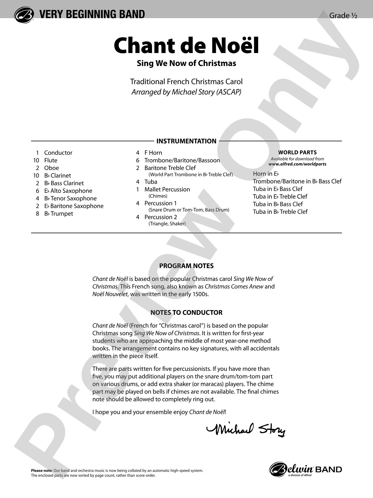 Chant de Noël: Concert Band Conductor Score & Parts