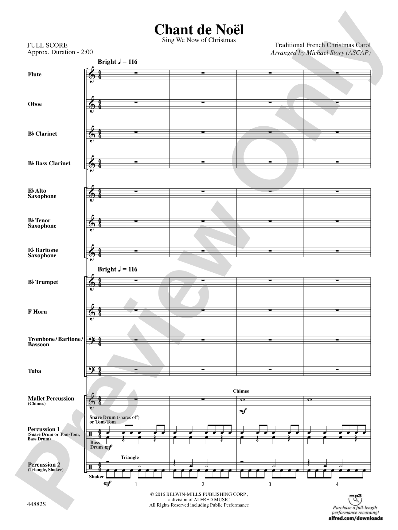 Chant de Noël: Concert Band Conductor Score & Parts
