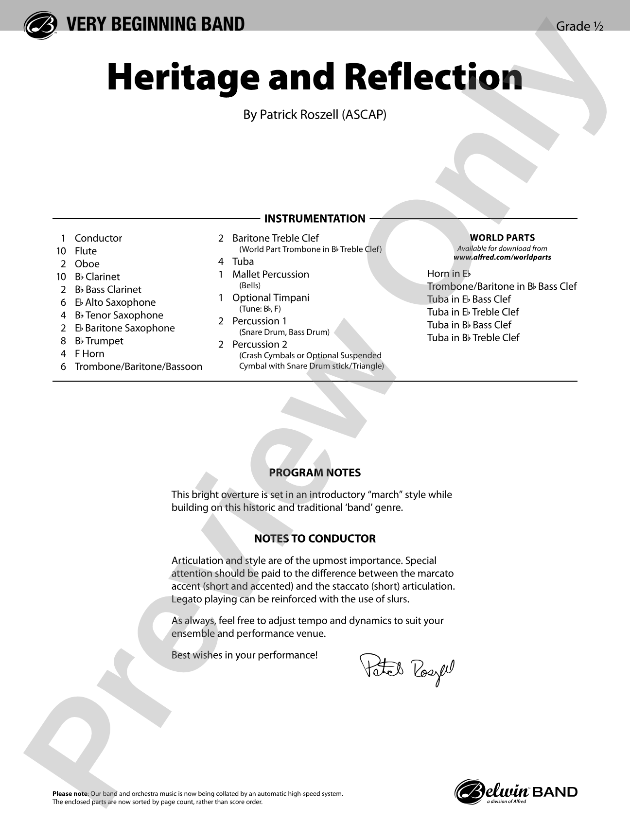 Heritage and Reflection: Concert Band Conductor Score & Parts