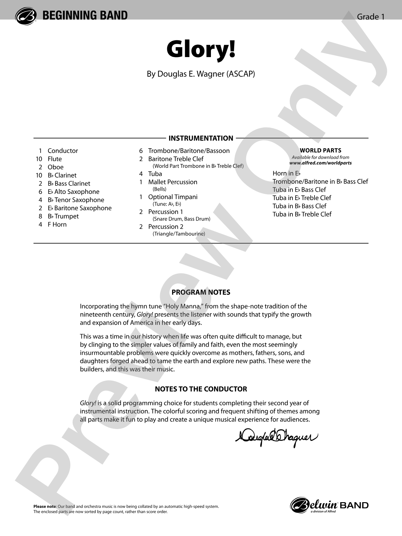 Glory!: Concert Band Conductor Score & Parts