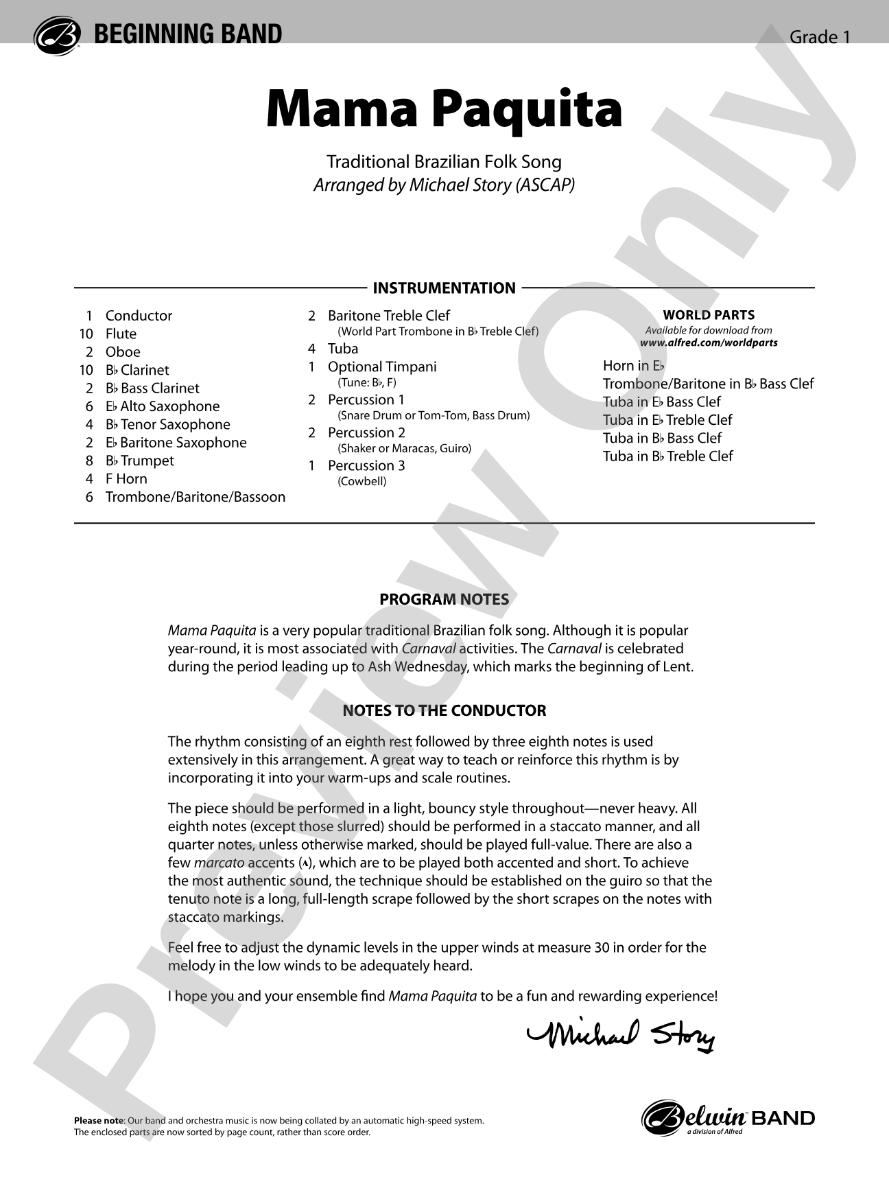 Mama Paquita: Concert Band Conductor Score & Parts
