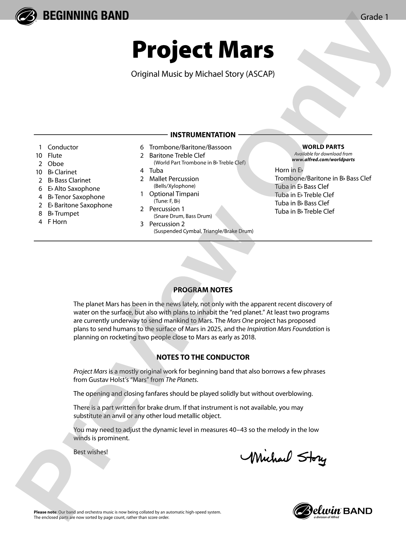 Project Mars: Concert Band Conductor Score & Parts