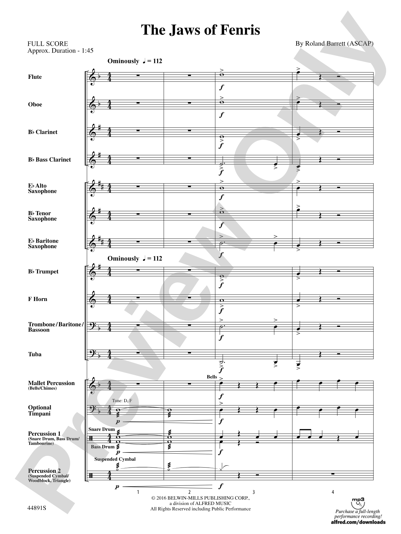 The Jaws of Fenris: Concert Band Conductor Score & Parts