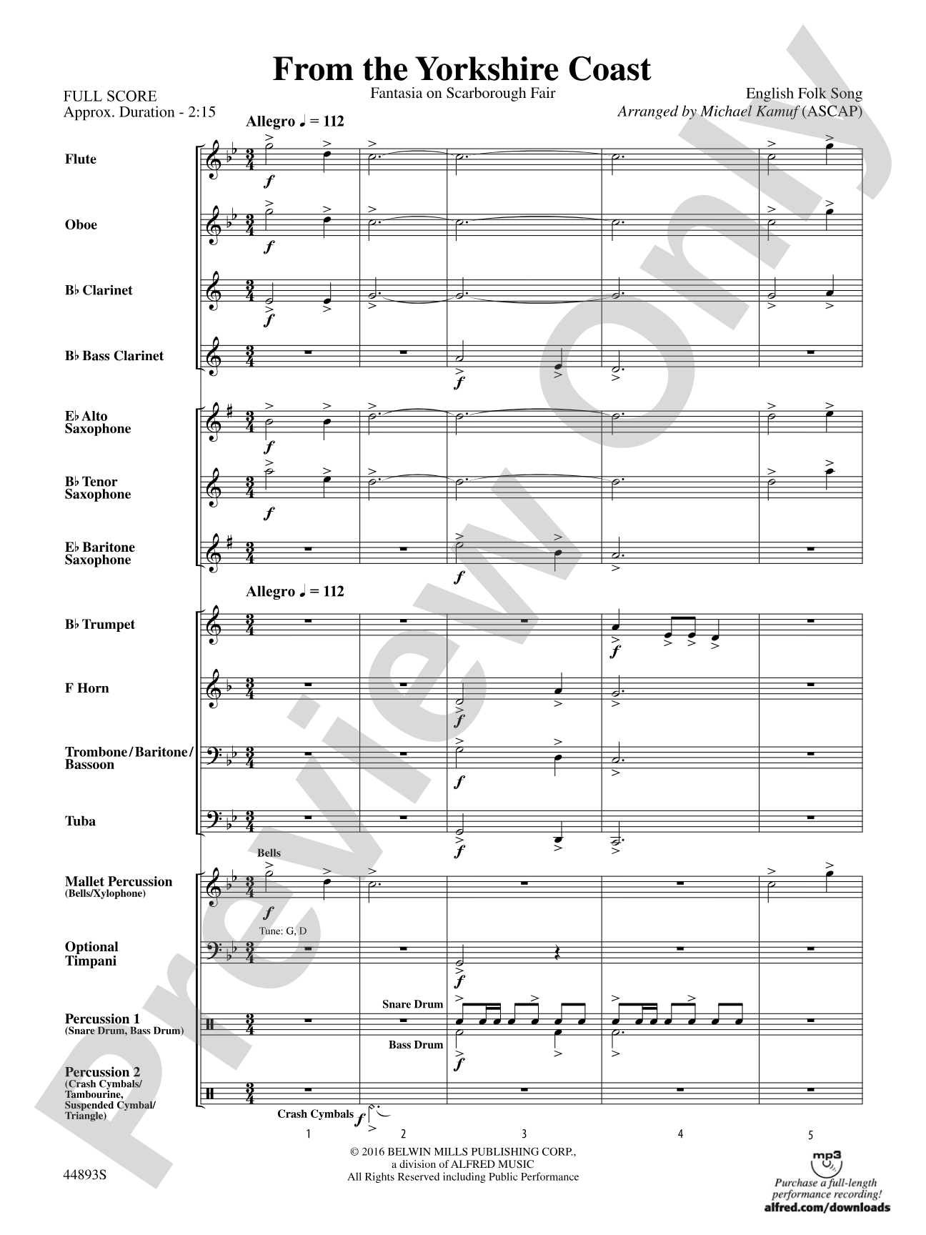 From the Yorkshire Coast: Concert Band Conductor Score & Parts