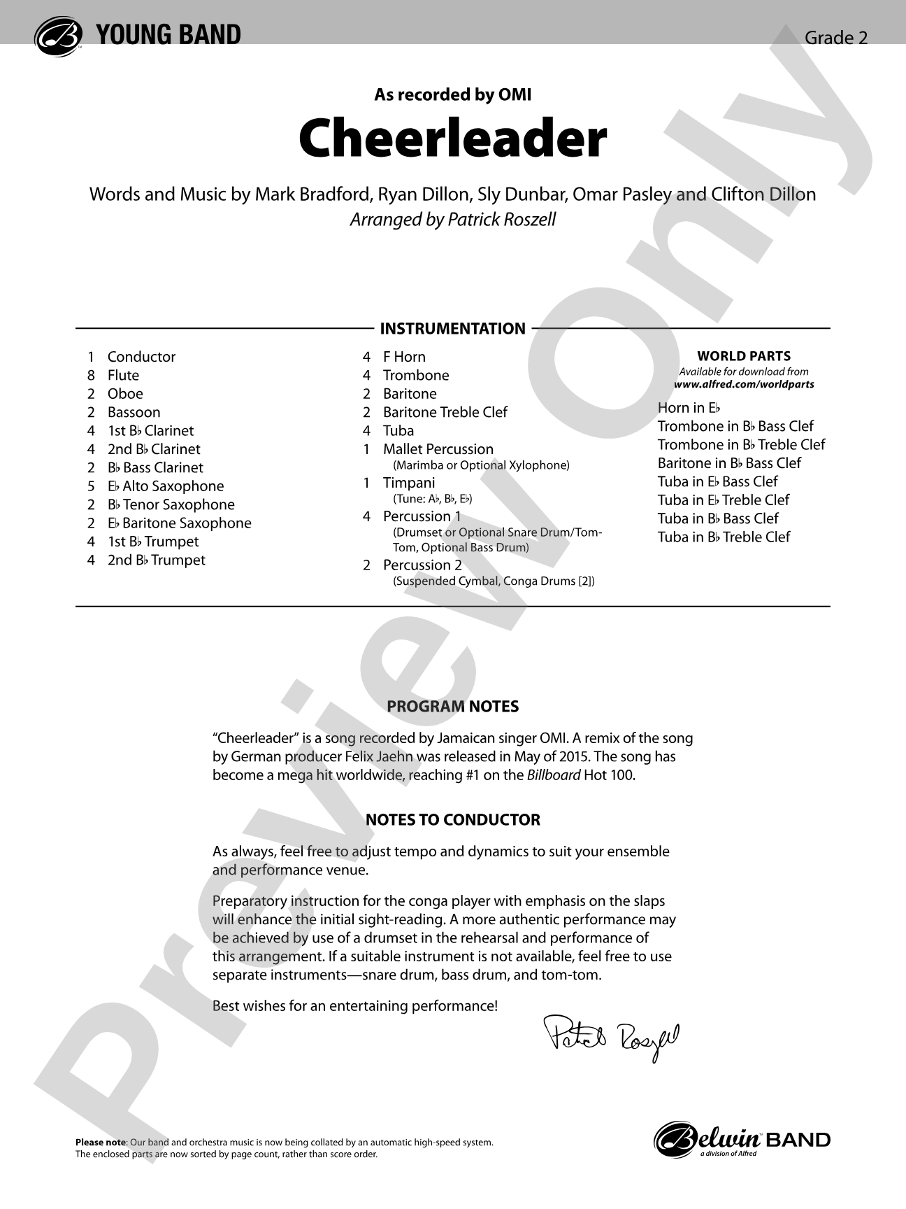 Cheerleader: Concert Band Conductor Score & Parts