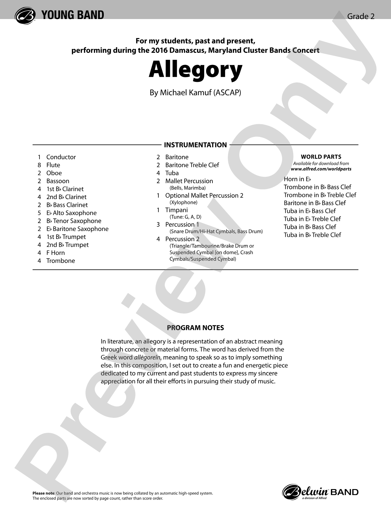 Allegory: Concert Band Conductor Score & Parts