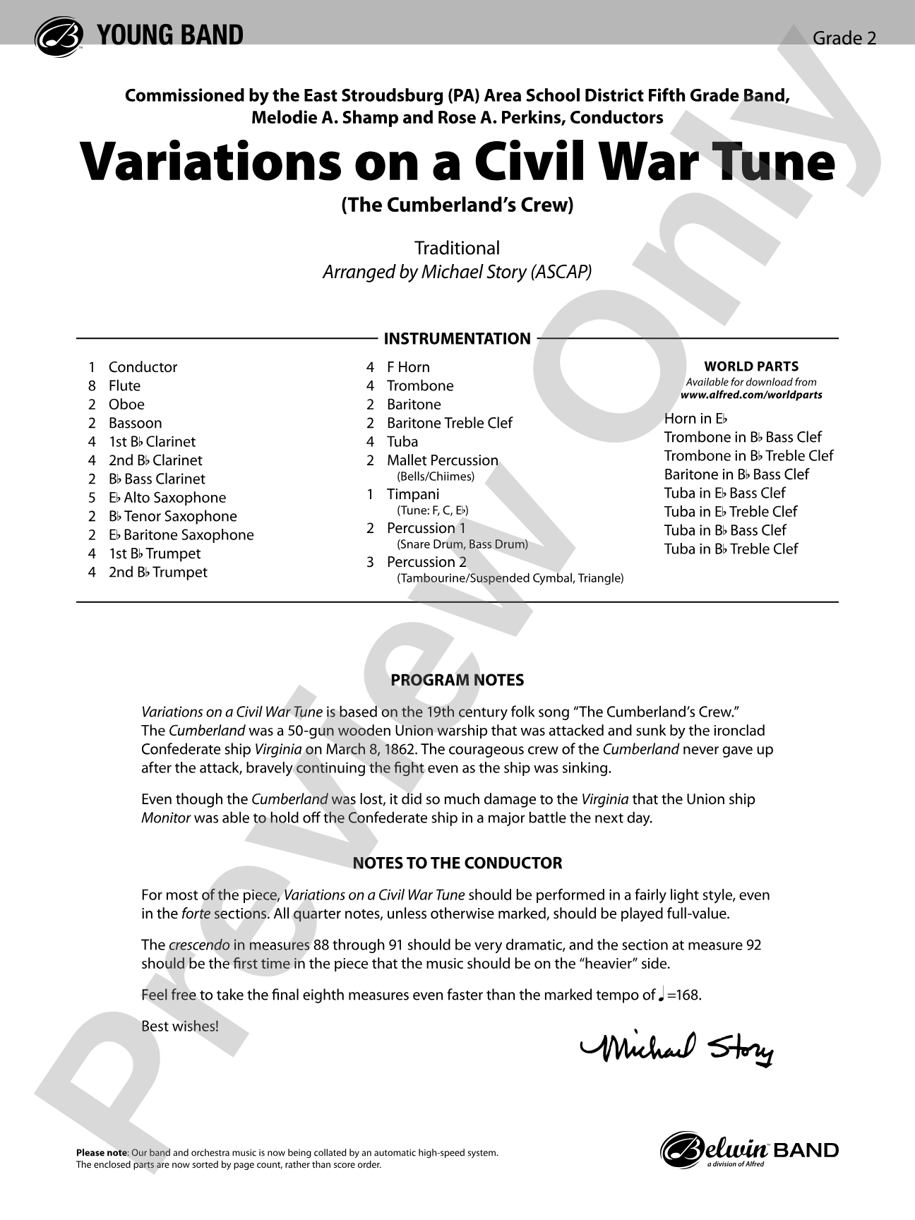 Variations on a Civil War Tune: Concert Band Conductor Score & Parts