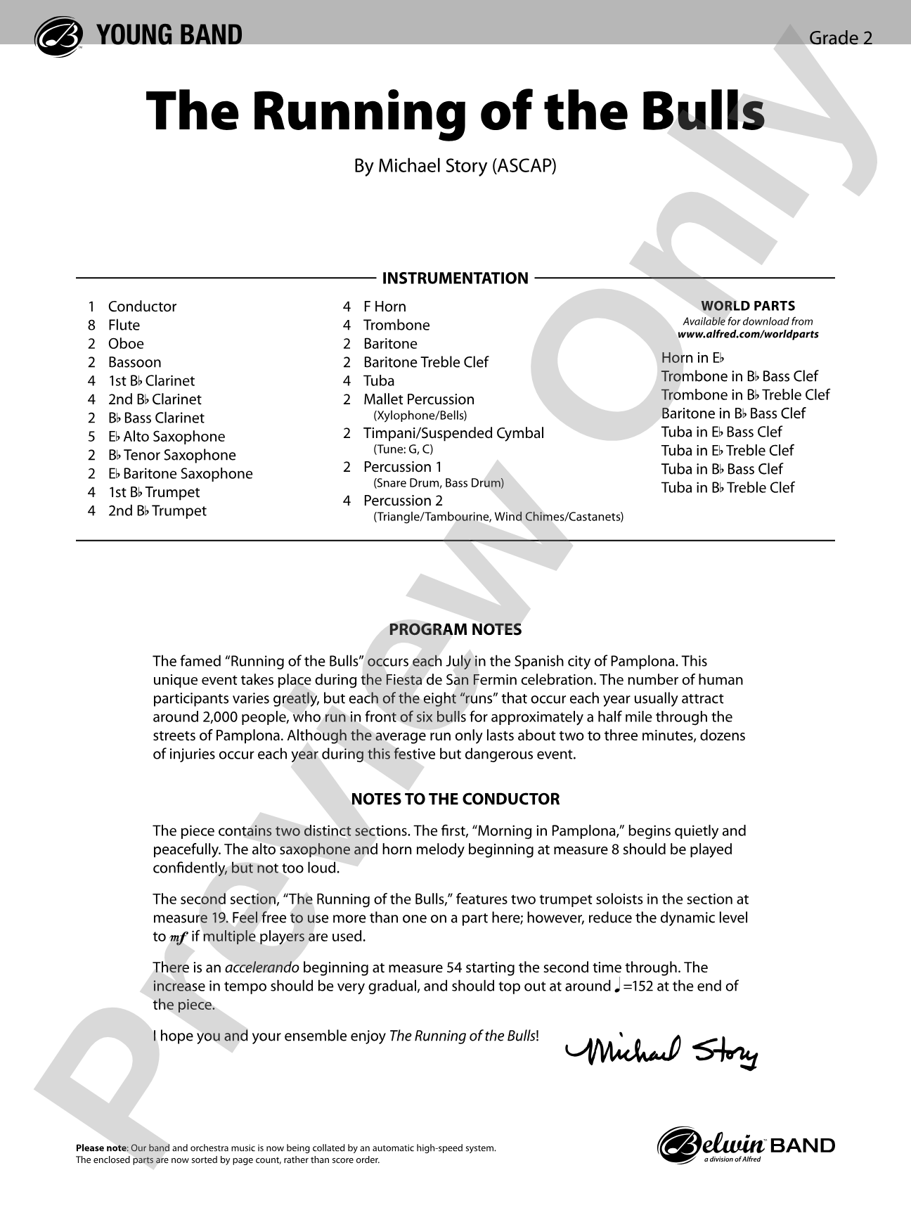 The Running of the Bulls: Concert Band Conductor Score & Parts