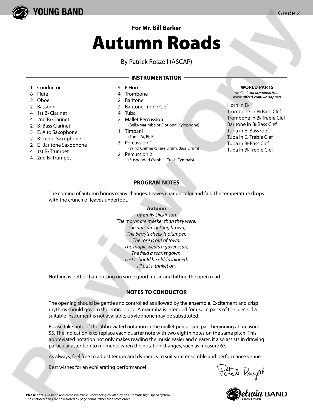 Autumn Roads: Concert Band Conductor Score & Parts