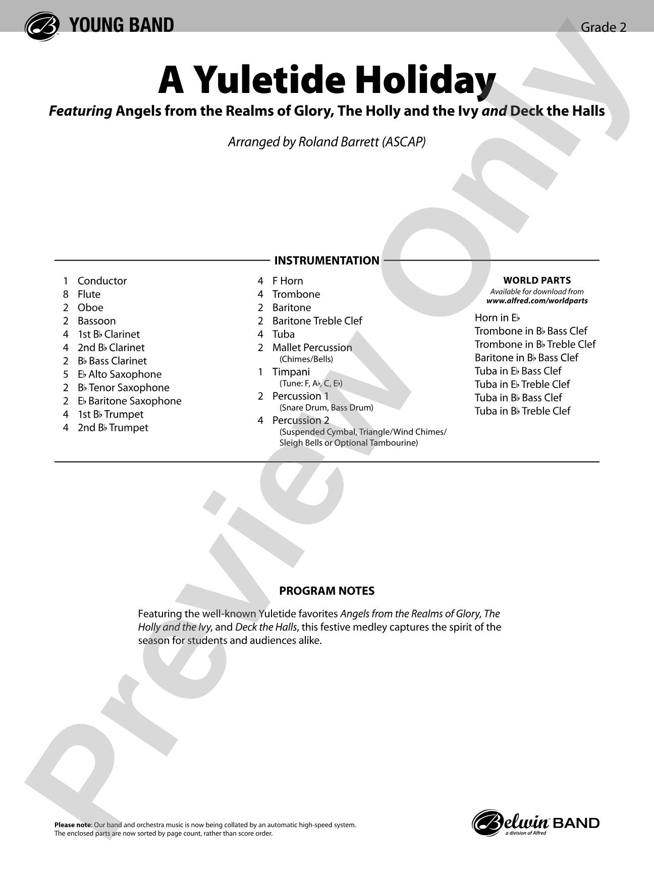 A Yuletide Holiday: Concert Band Conductor Score & Parts