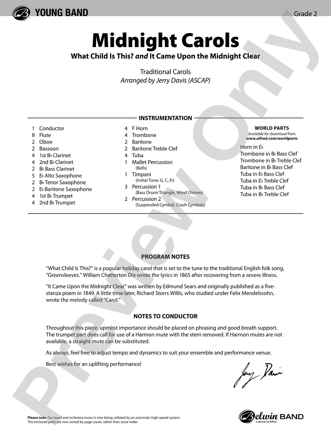 Midnight Carols: Concert Band Conductor Score & Parts