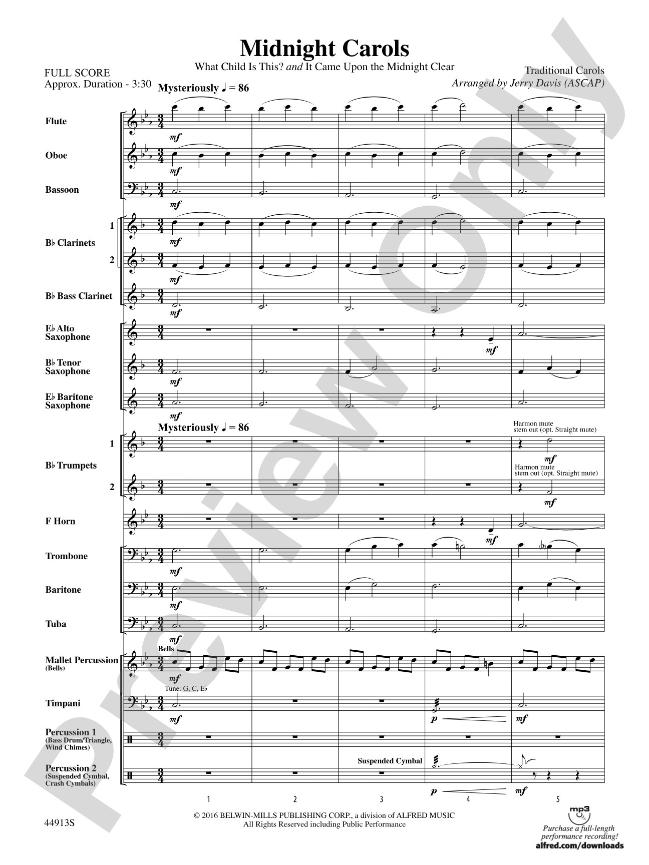 Midnight Carols: Concert Band Conductor Score & Parts