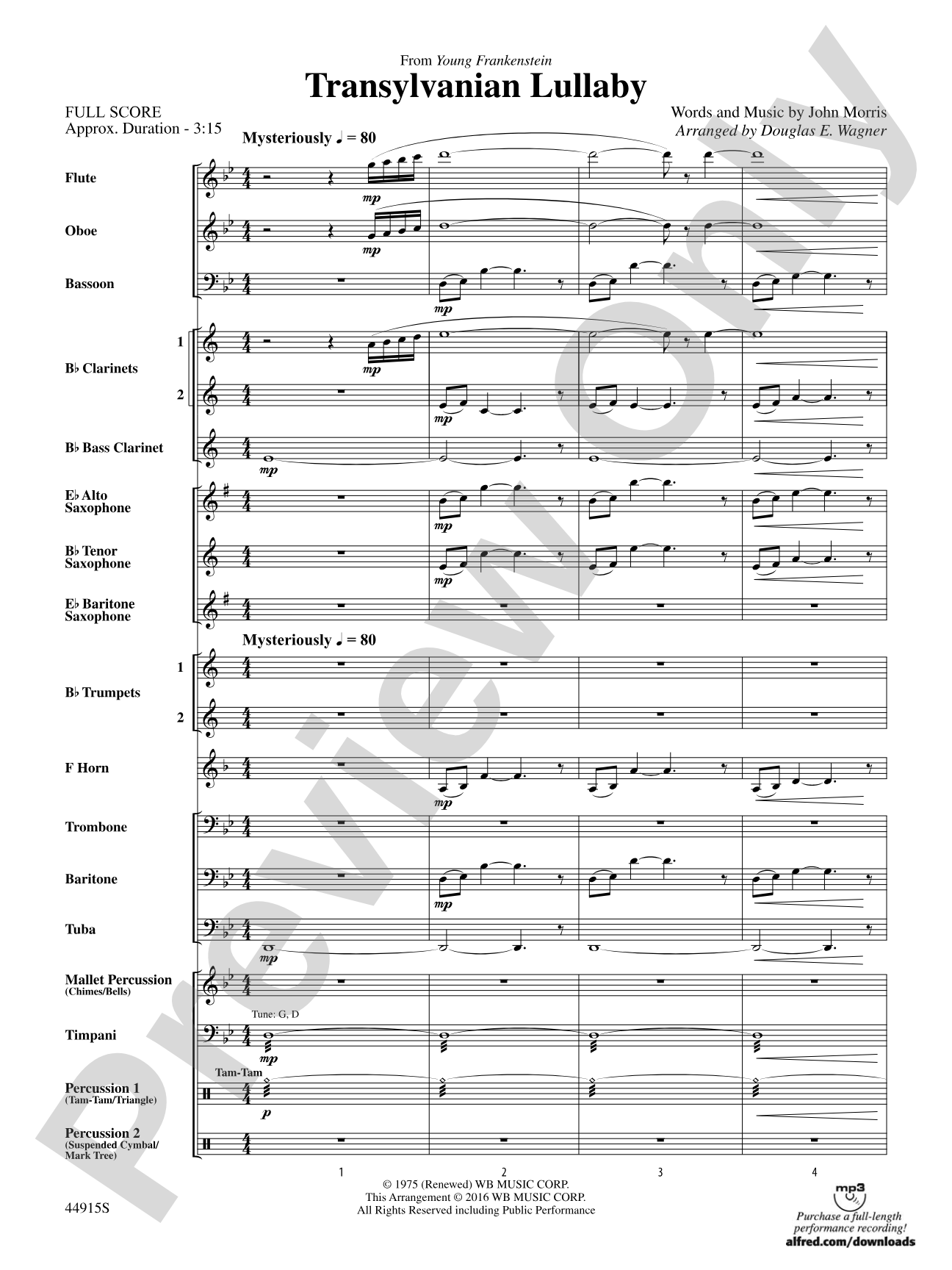 Transylvanian Lullaby: Concert Band Conductor Score & Parts