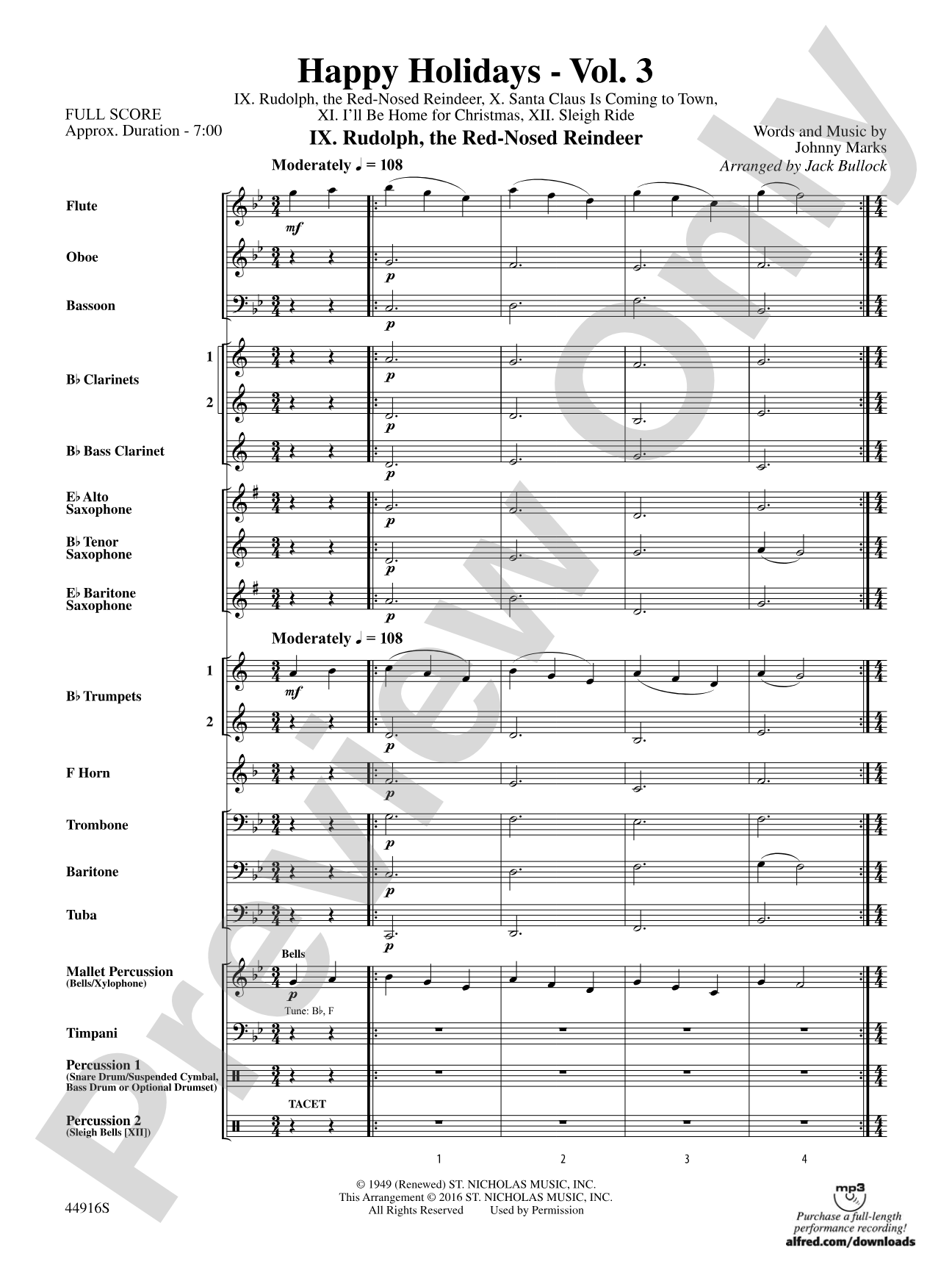 Happy Holidays---Vol. 3: Concert Band Conductor Score & Parts