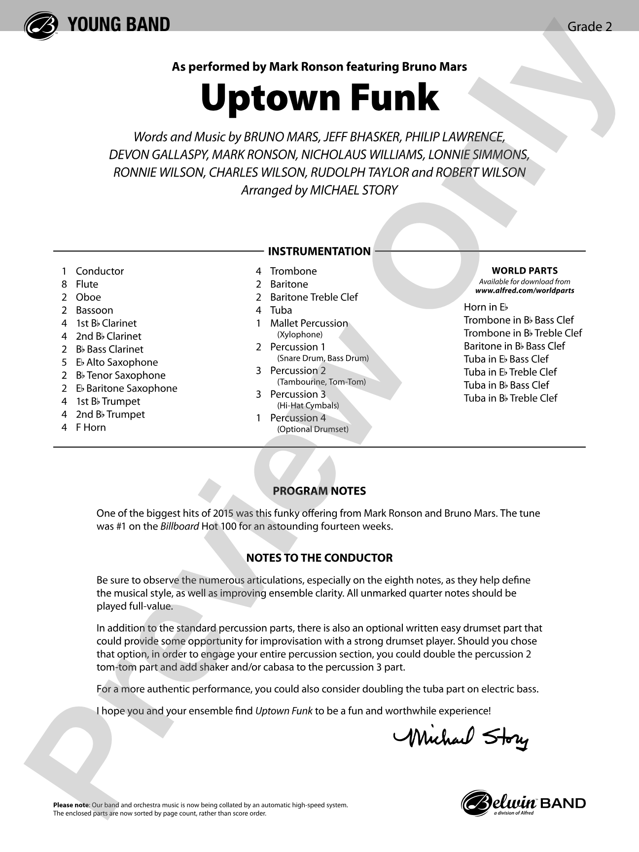 Uptown Funk: Concert Band Conductor Score & Parts