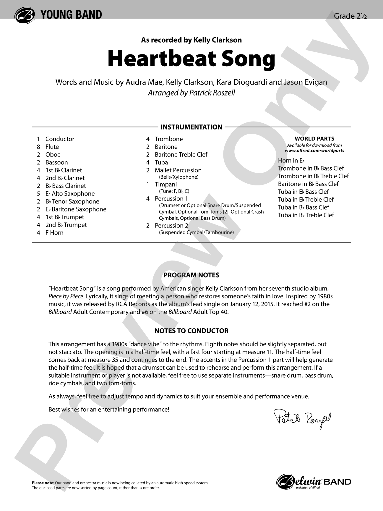Heartbeat Song: Concert Band Conductor Score & Parts