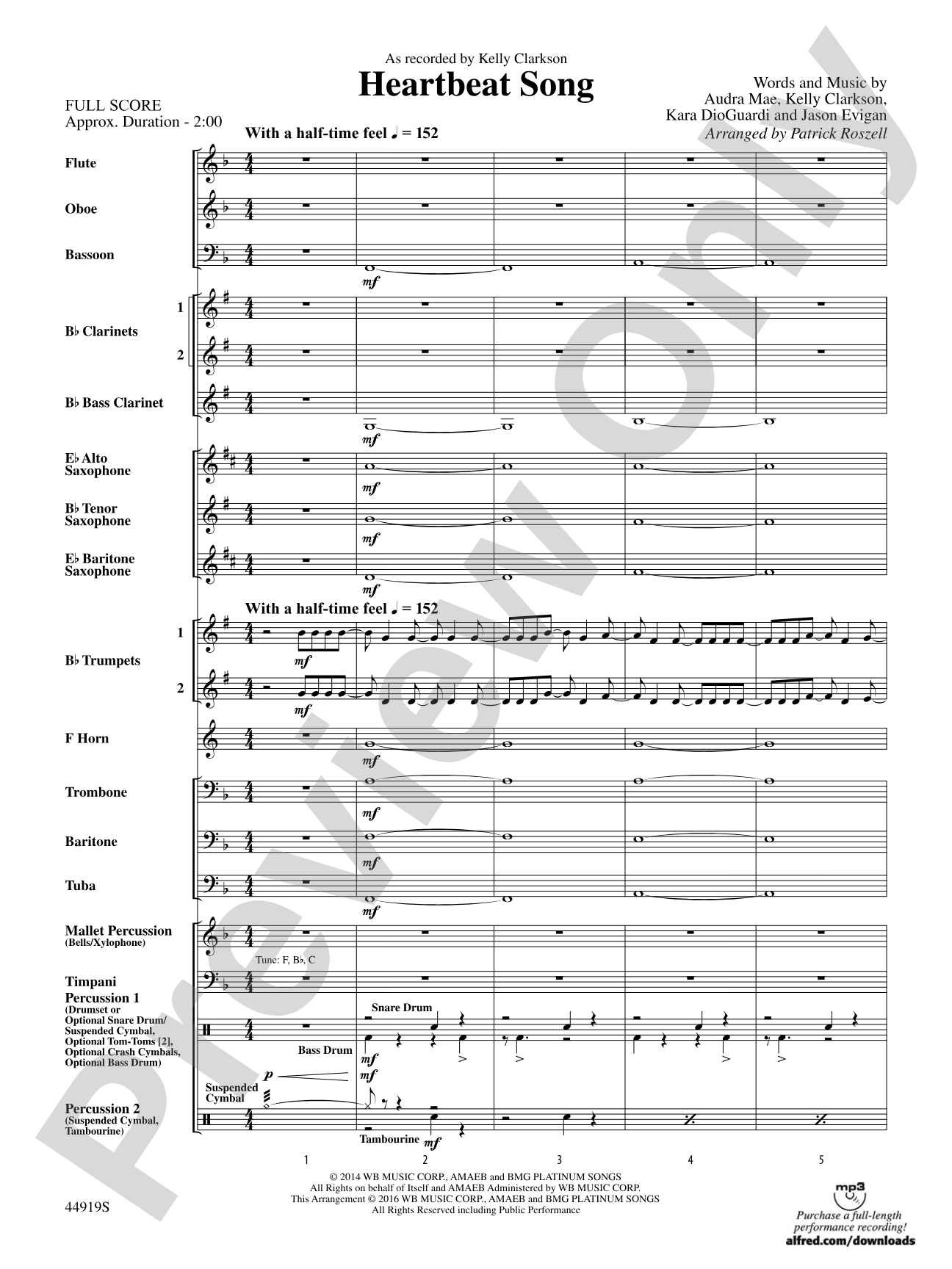 Heartbeat Song: Concert Band Conductor Score & Parts