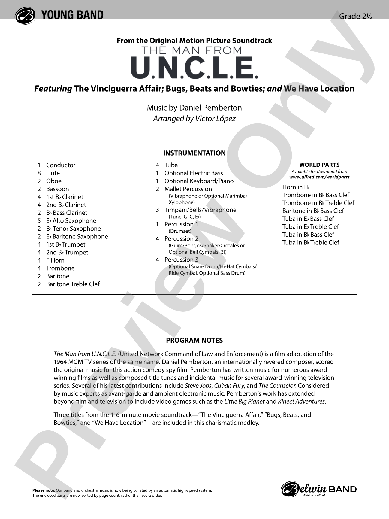 The Man from U.N.C.L.E. (from the Original Motion Picture Soundtrack): Concert Band Conductor Score & Parts