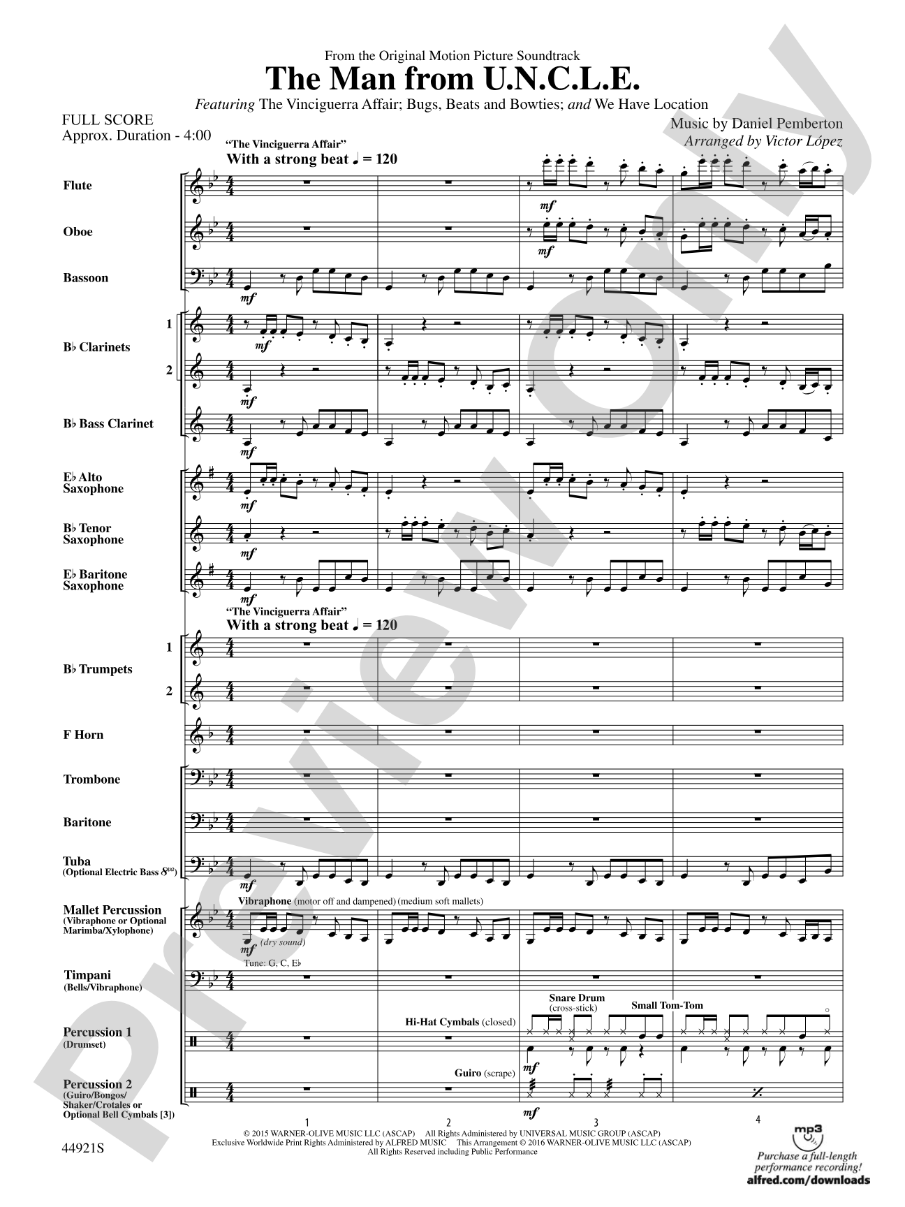 The Man from U.N.C.L.E. (from the Original Motion Picture Soundtrack): Concert Band Conductor Score & Parts
