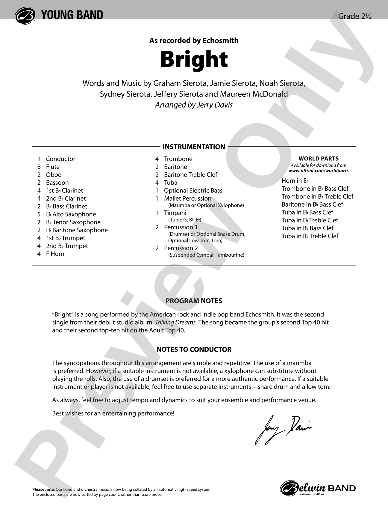 Bright: Concert Band Conductor Score & Parts