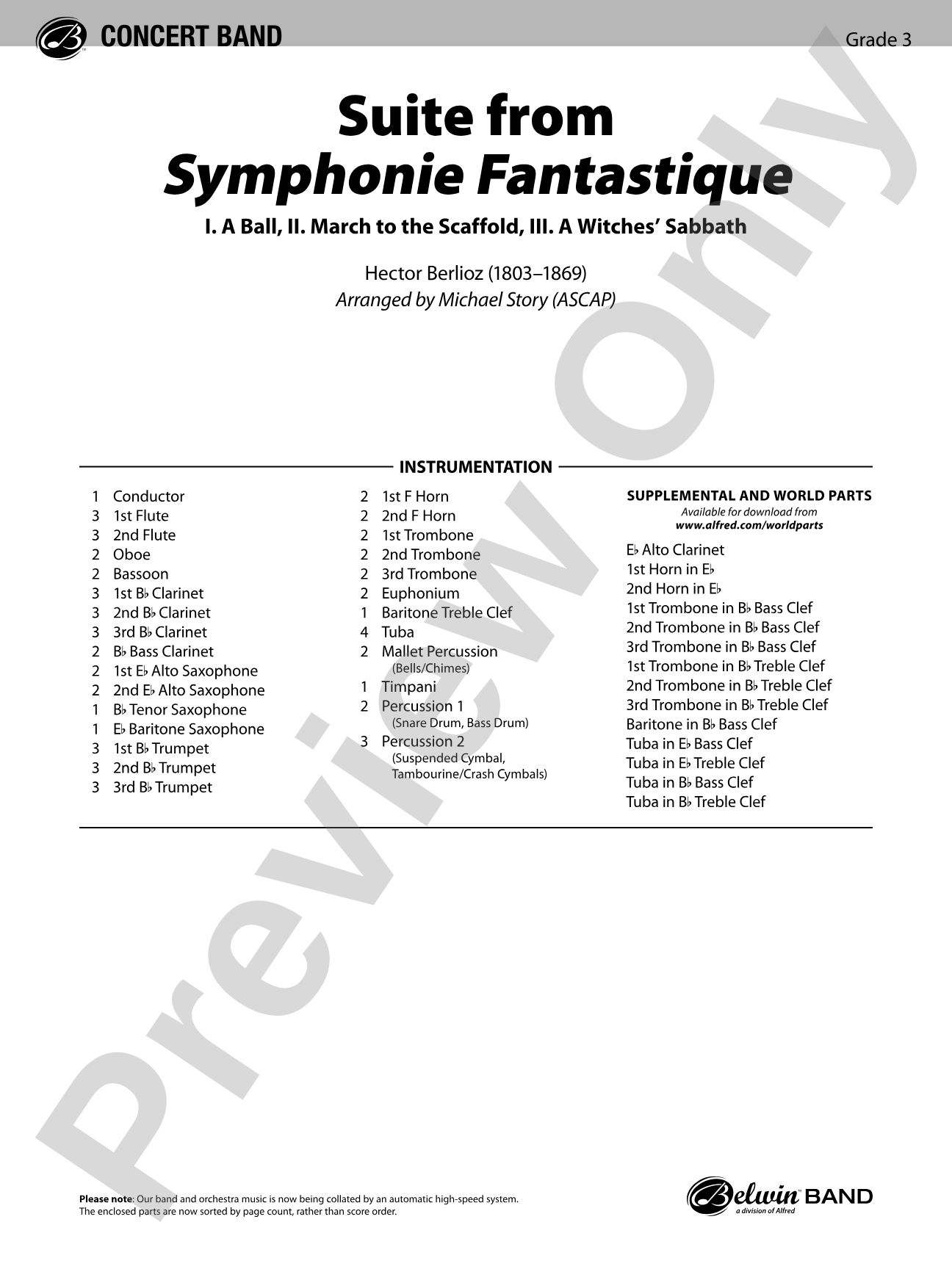 Suite from Symphonie Fantastique: Concert Band Conductor Score & Parts