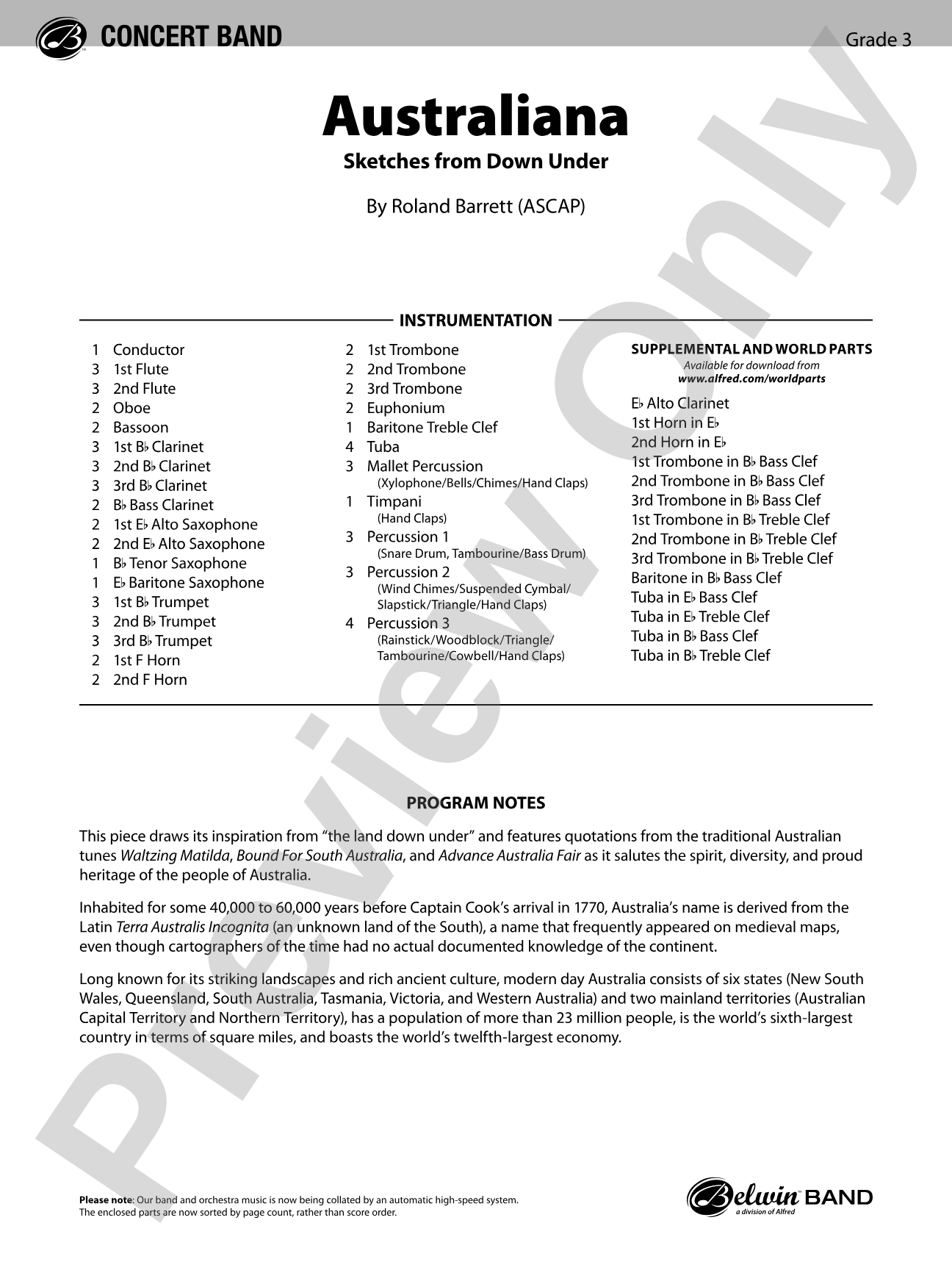 Australiana: Concert Band Conductor Score & Parts