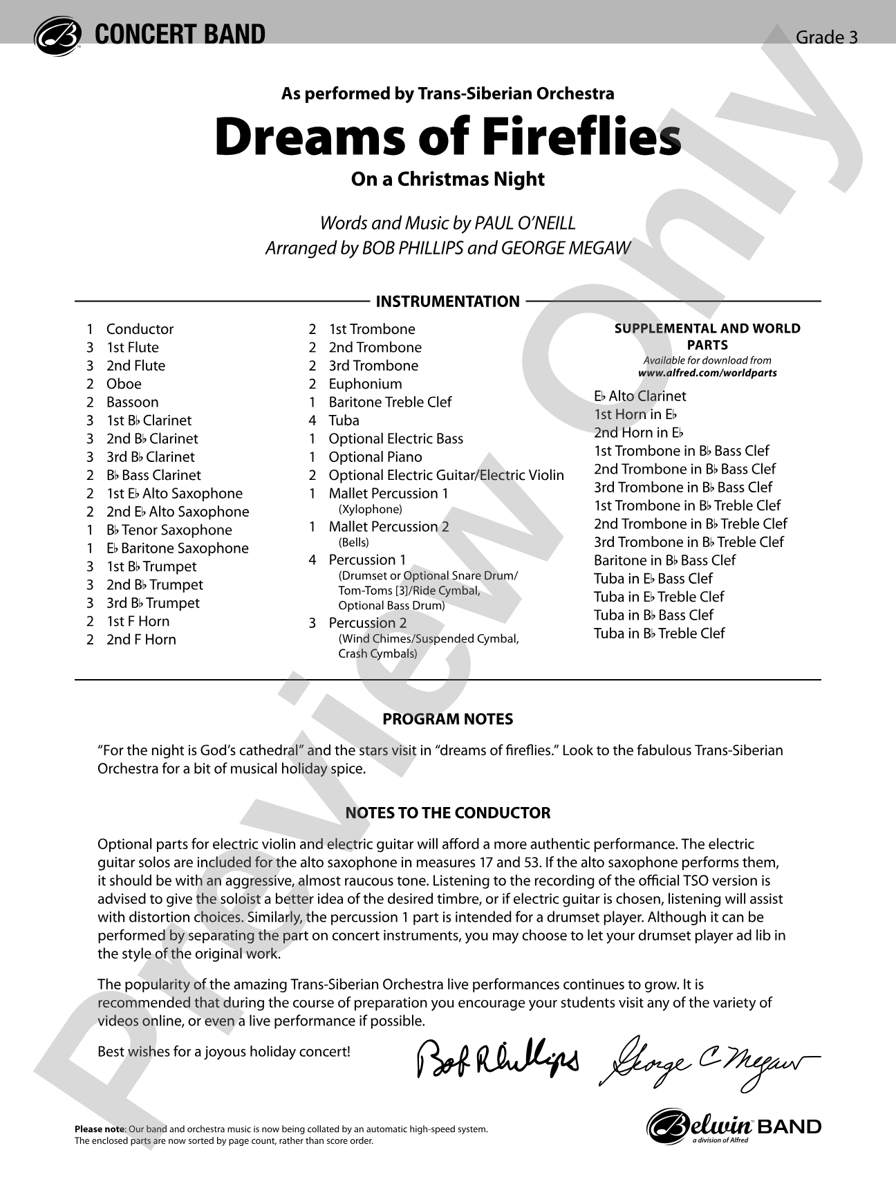 Dreams of Fireflies (On a Christmas Night): Concert Band Conductor Score & Parts