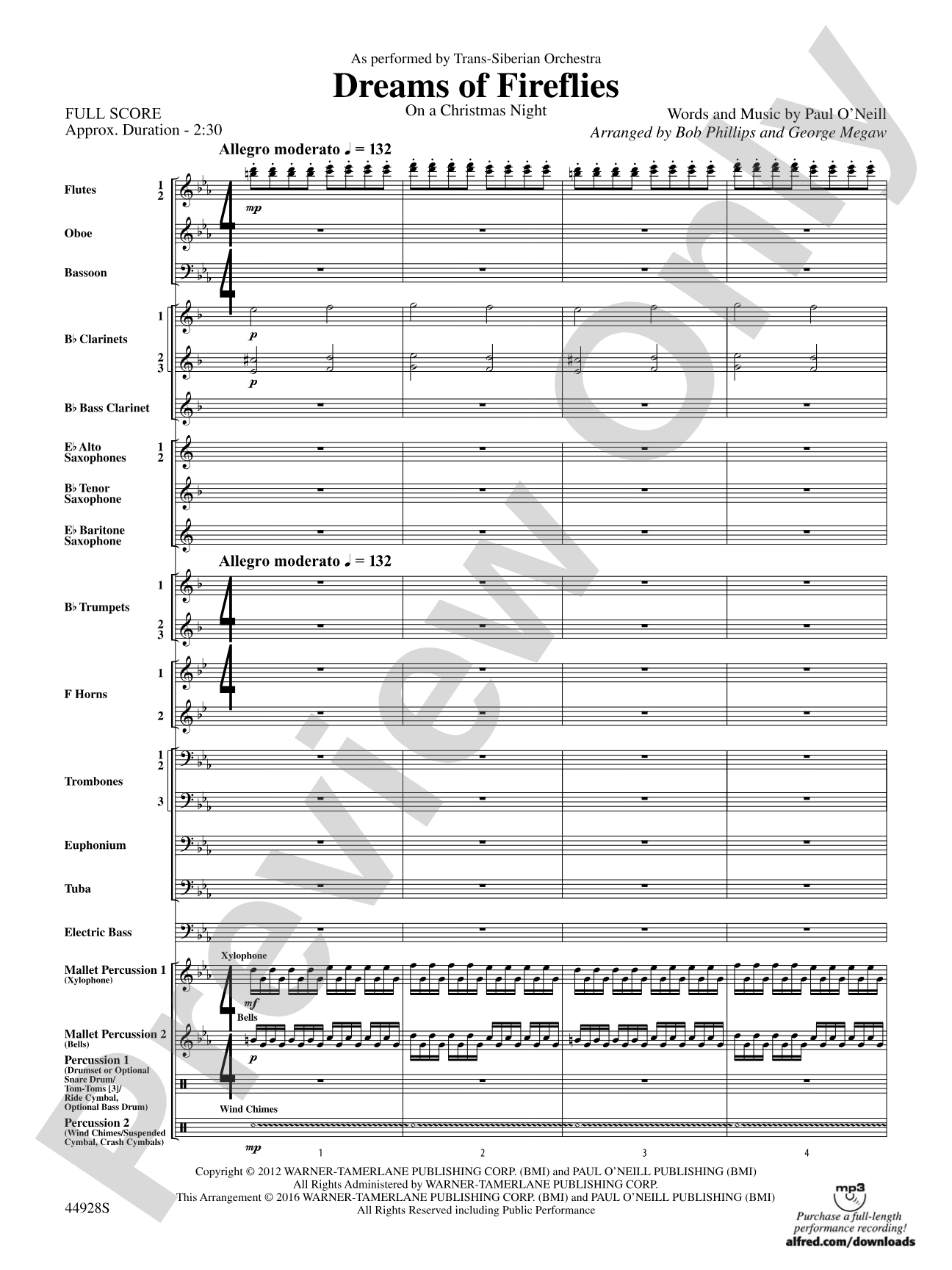 Dreams of Fireflies (On a Christmas Night): Concert Band Conductor Score & Parts