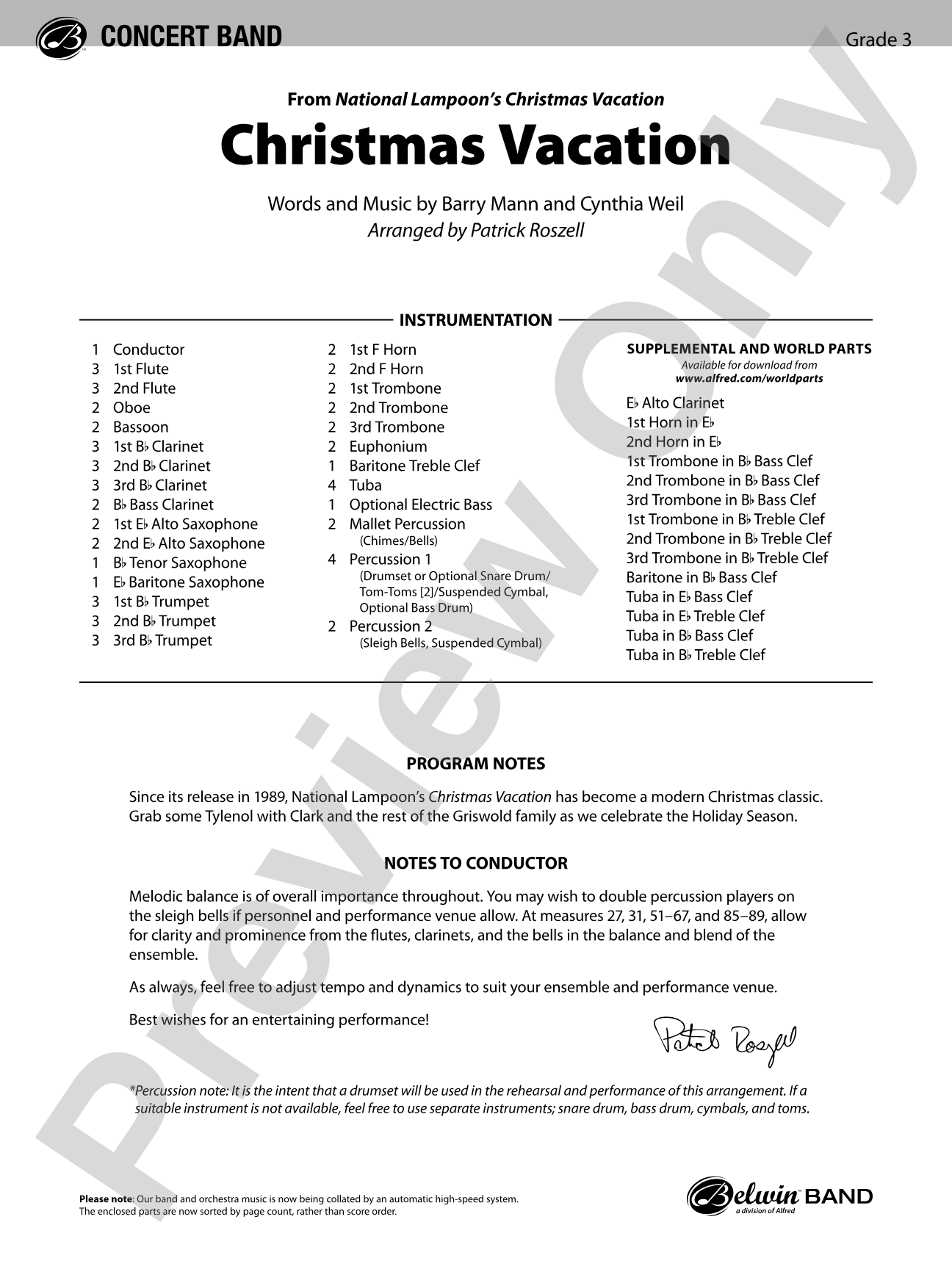 Christmas Vacation: Concert Band Conductor Score & Parts