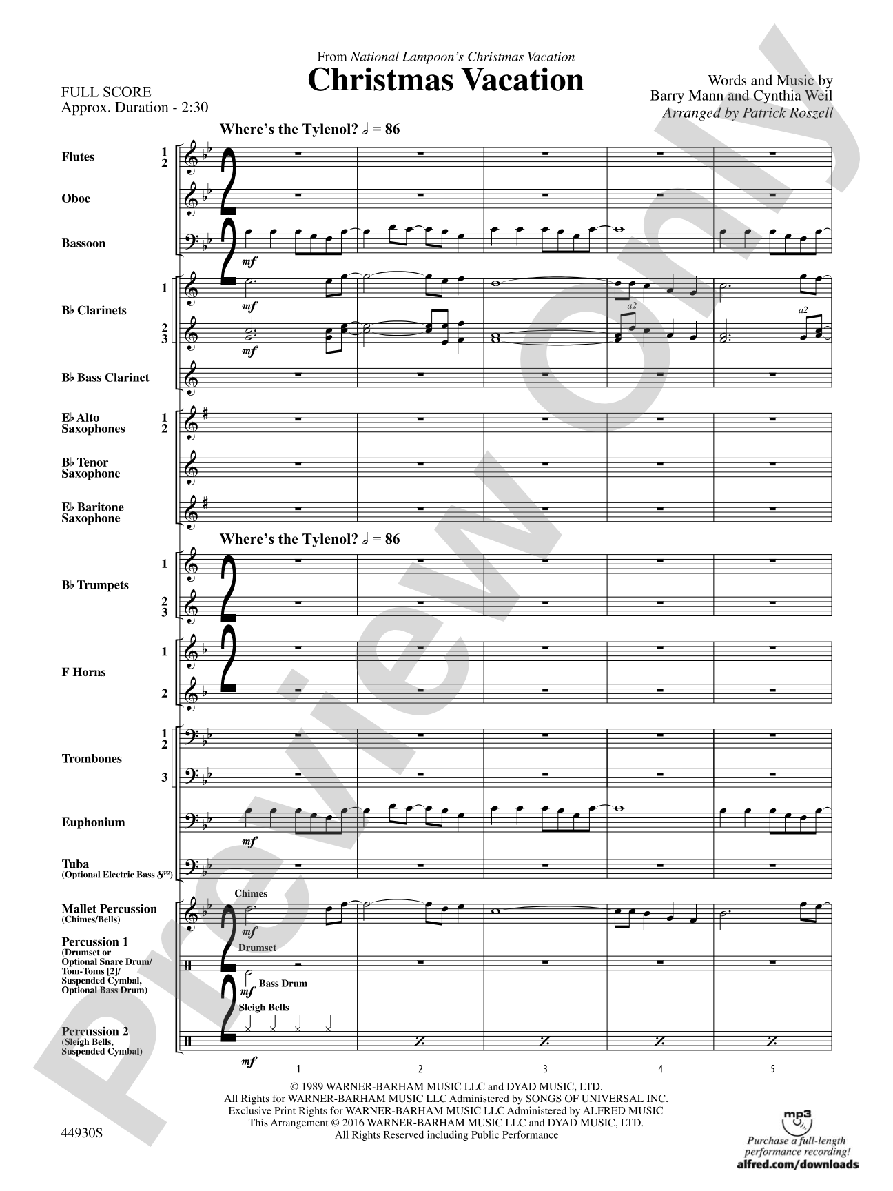 Christmas Vacation: Concert Band Conductor Score & Parts