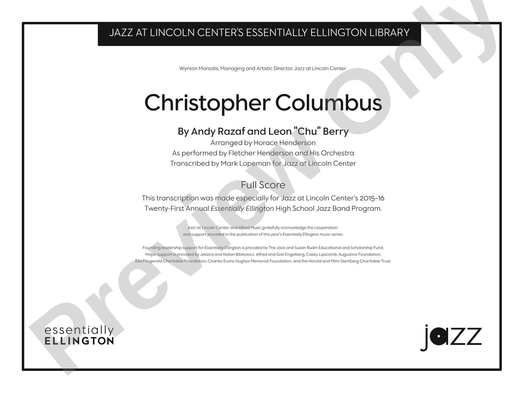 Christopher Columbus: Jazz Ensemble Conductor Score & Parts