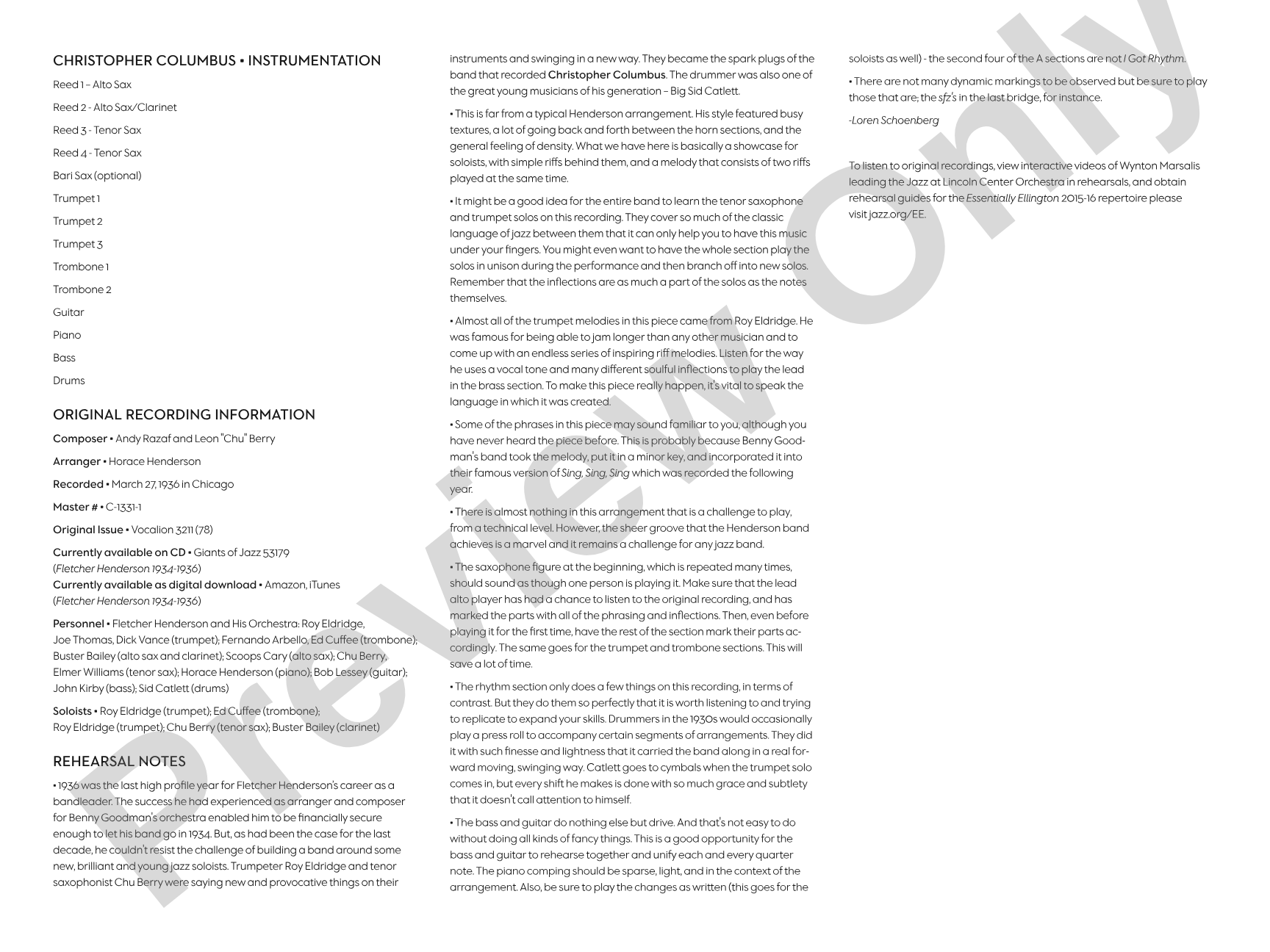 Christopher Columbus: Jazz Ensemble Conductor Score & Parts